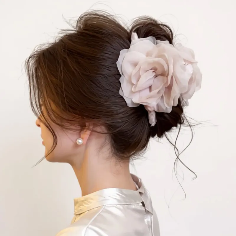 Anna-Kaci 2pcs Large Sheer Fabric Flower Hair Clip with Layered Petal Design 5in made by Anna-Kaci