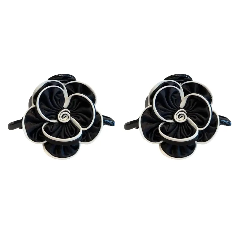 Anna-Kaci 2pcs Fabric Flower Hair Claw Clip with Contrast Trim and Strong Grip made by Anna-Kaci