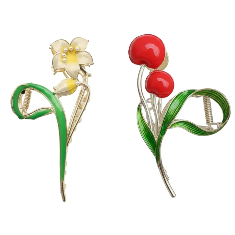 Anna-Kaci 2pcs Tulip Flower Metal Hair Claw Clip with Enamel Petal and Leaf Detailing made by Anna-Kaci