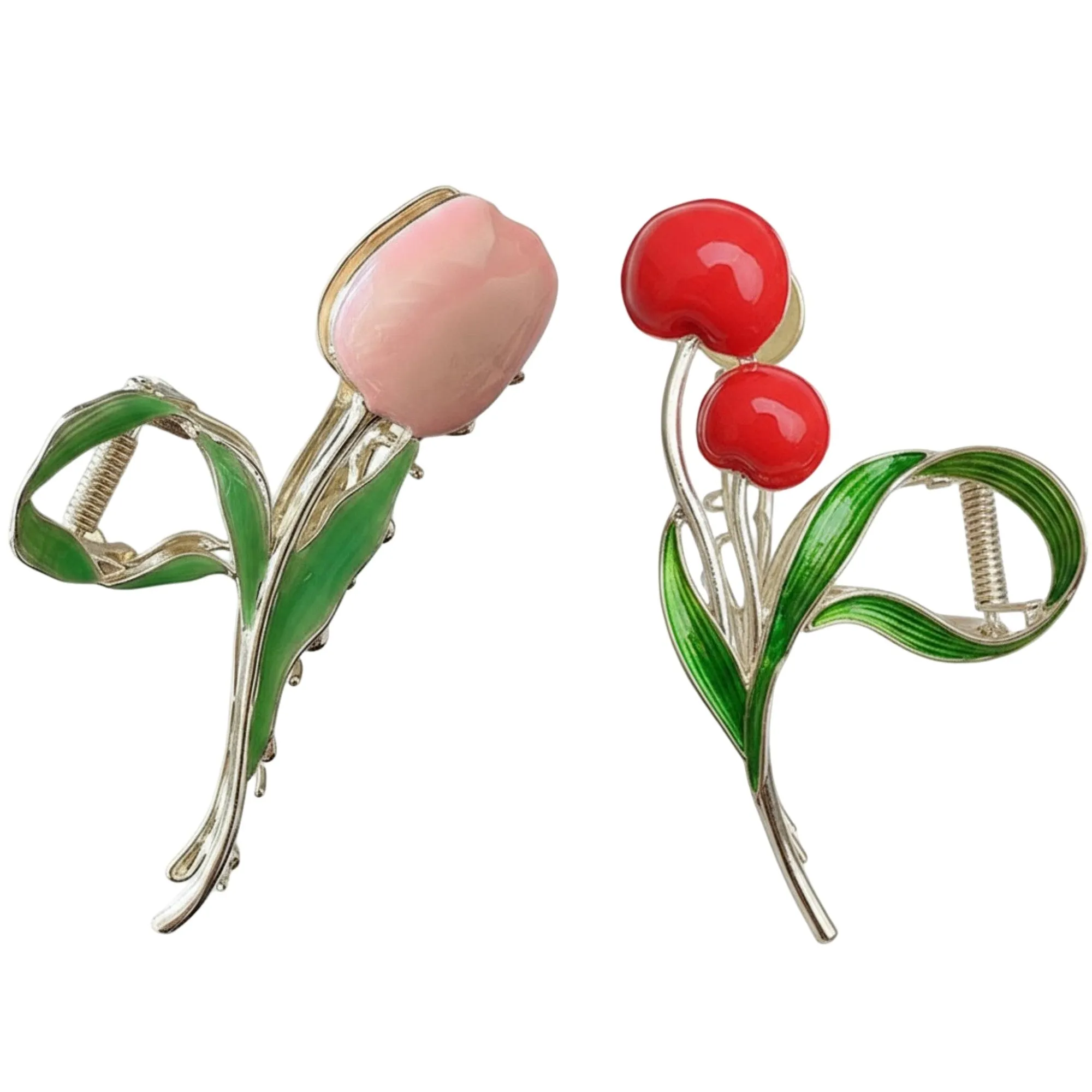 Anna-Kaci 2pcs Tulip Flower Metal Hair Claw Clip with Enamel Petal and Leaf Detailing sold by Anna-Kaci product image thumbnail 5