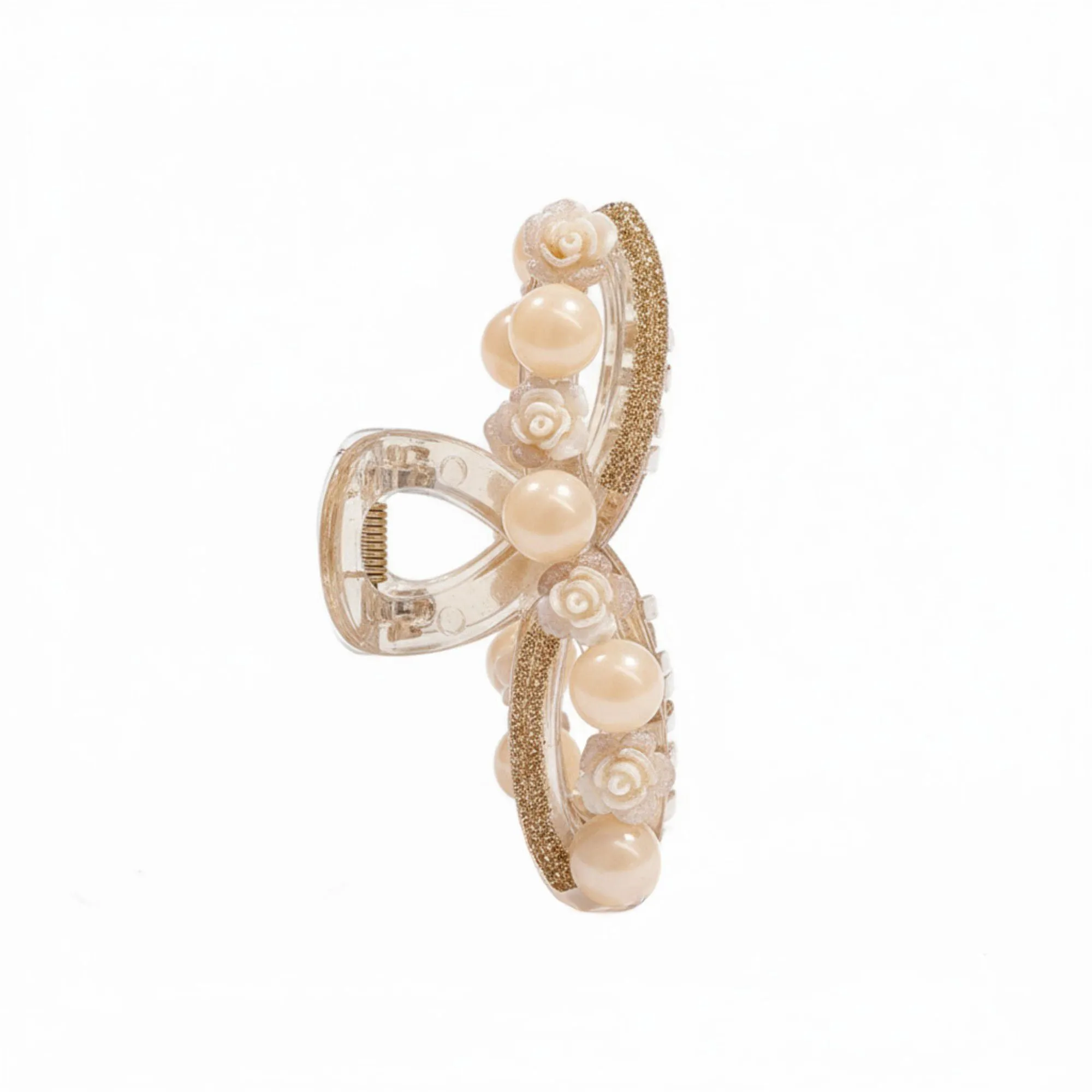 Anna-Kaci Beaded Flower Metal Hair Claw Clip with Curved Design and Textured Accents sold by Anna-Kaci product image thumbnail 4