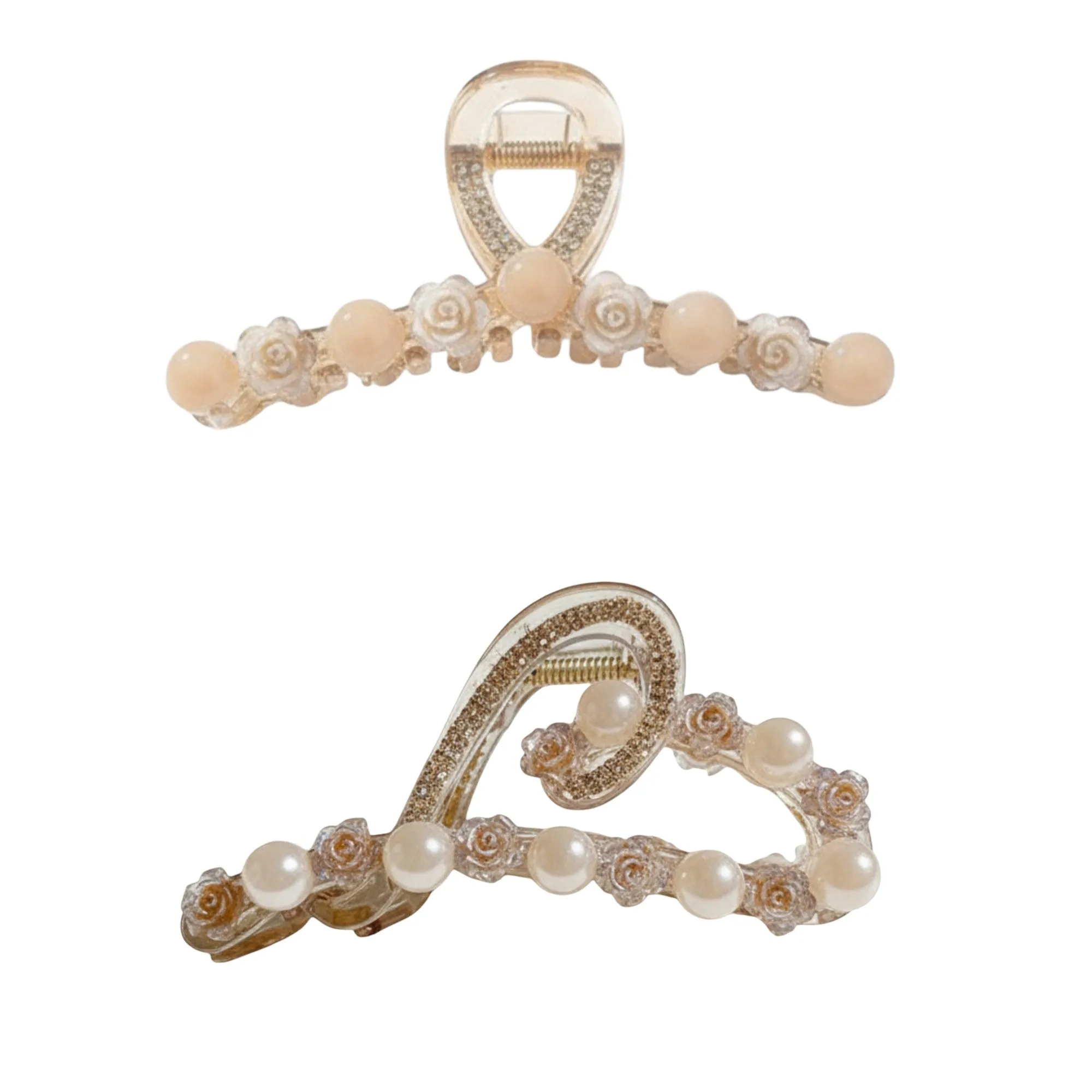 Anna-Kaci Beaded Flower Metal Hair Claw Clip with Curved Design and Textured Accents sold by Anna-Kaci product image thumbnail 5