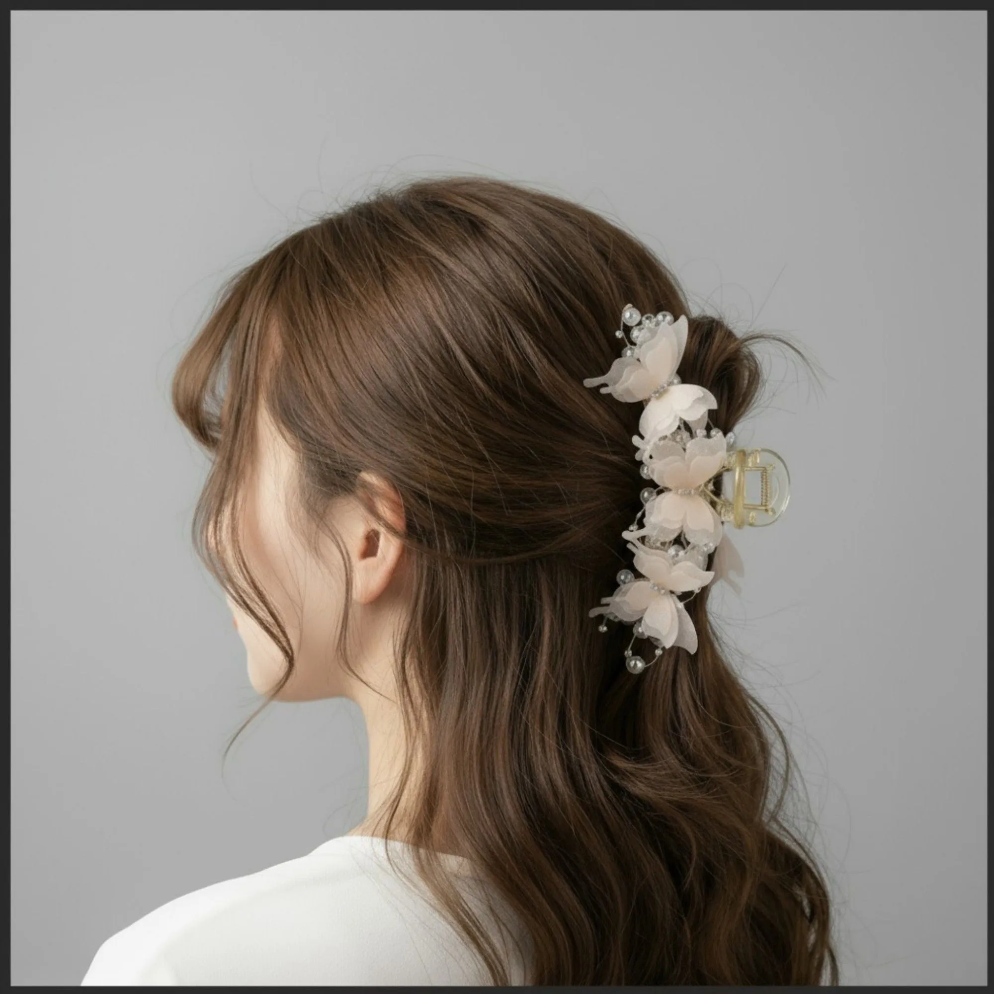 Anna-Kaci Beaded Flower Metal Hair Claw Clip with Curved Design and Textured Accents sold by Anna-Kaci product image thumbnail 2