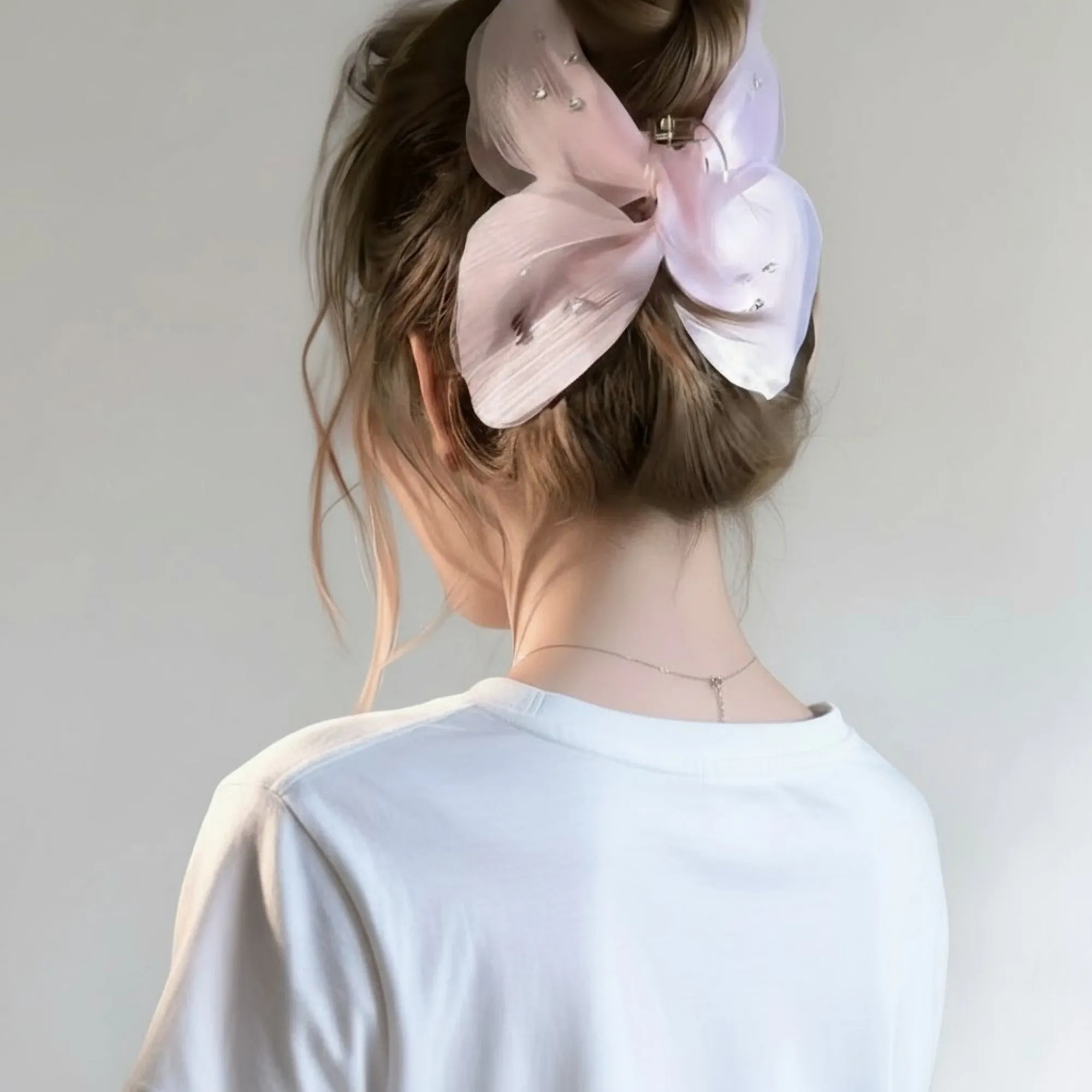 Anna-Kaci 2pcs Sheer Organza Bow Hair Clip with Rhinestone Embellishments and Elegant Layered Design sold by Anna-Kaci product image thumbnail 4