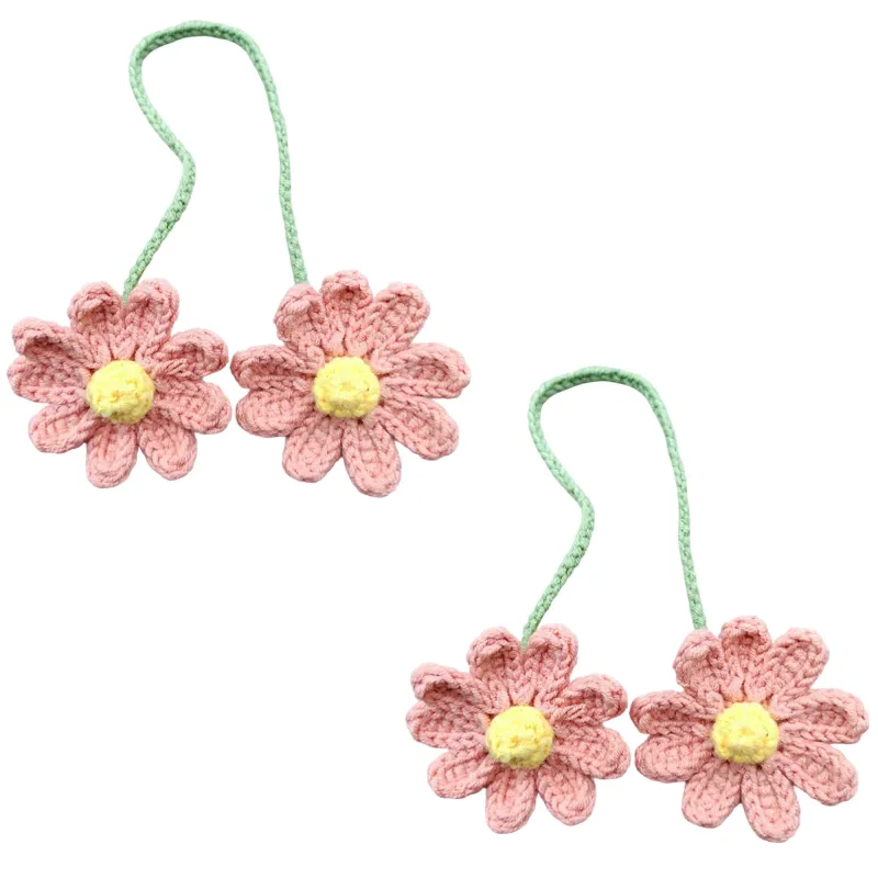 Anna-Kaci 2pcs Crochet Daisy Car Mirror Hanging Decoration with Dual Flower Design made by Anna-Kaci