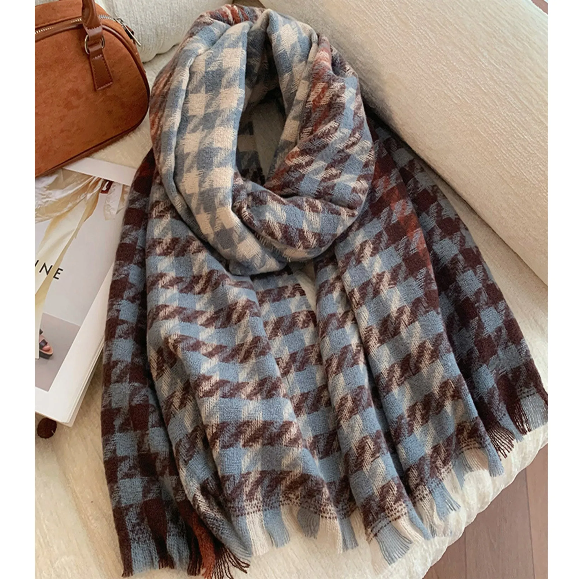 Anna-Kaci Womens Soft Oversized Plaid Scarf with Fringe Trim for Cold Weather 75¡Á23.6 Inches sold by Anna-Kaci product image thumbnail 4