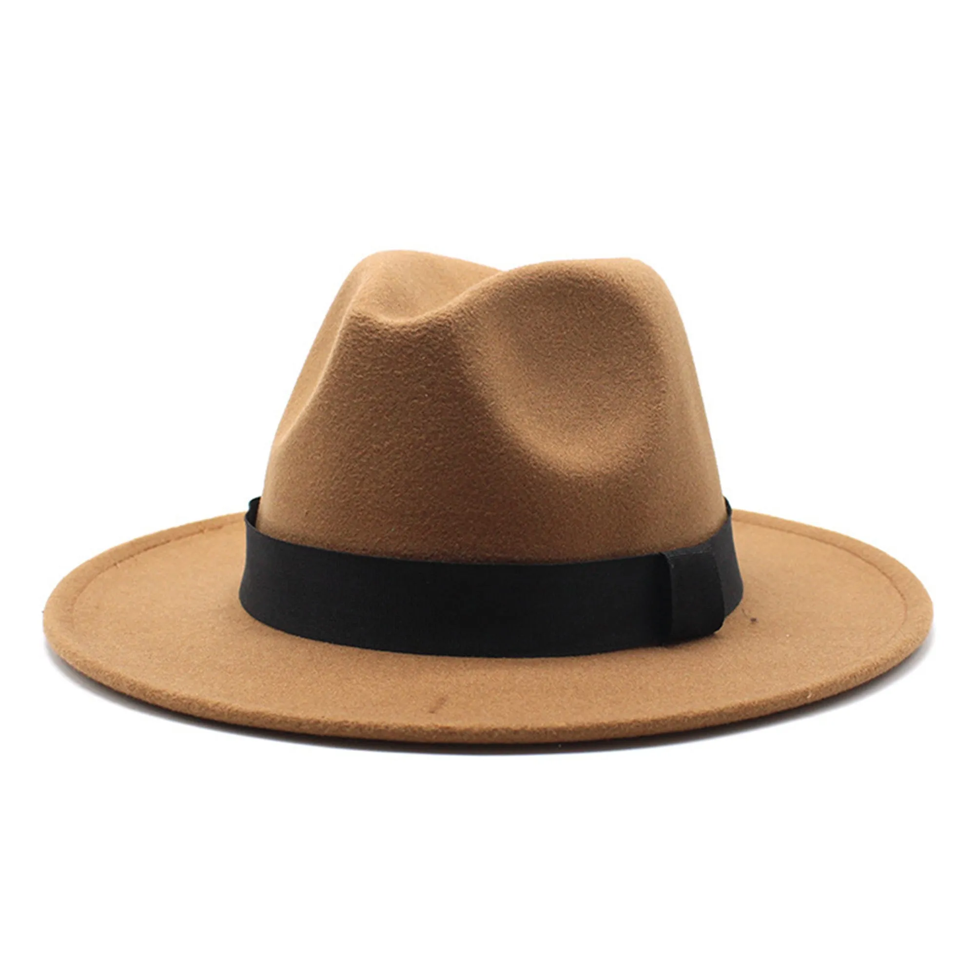 Anna-Kaci Classic Wide Brim Felt Fedora Hat with Grosgrain Band sold by Anna-Kaci