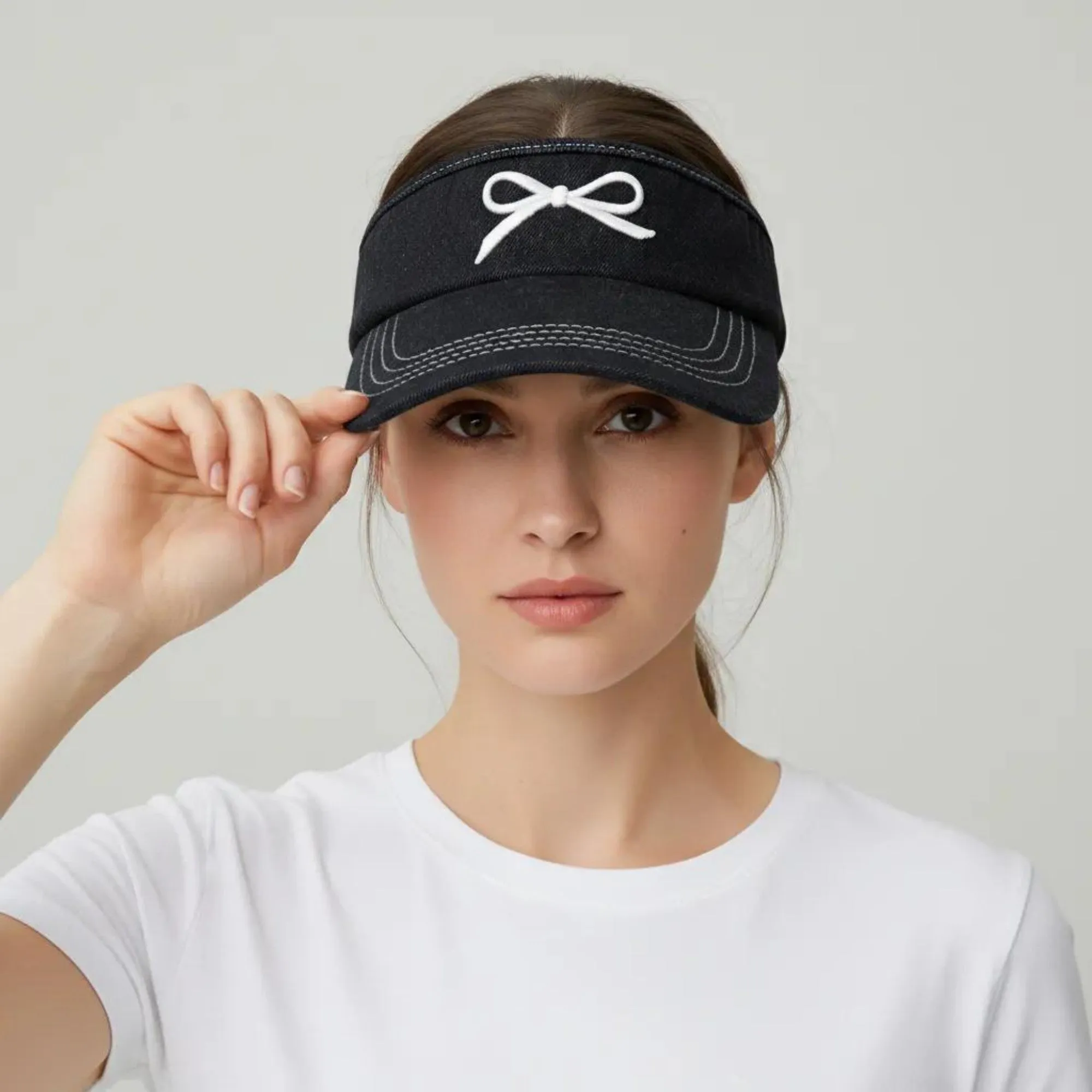 Anna-Kaci Women's Denim Visor Hat with Curved Brim Adjustable Back Bow Accent Casual Headwear sold by Anna-Kaci product image thumbnail 3