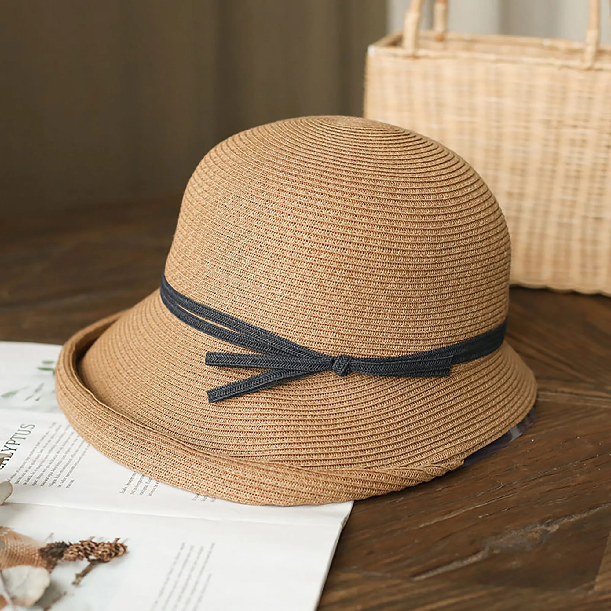 Anna-Kaci Womens Packable Straw Cloche Hat with Ribbon Band sold by Anna-Kaci product image thumbnail 2