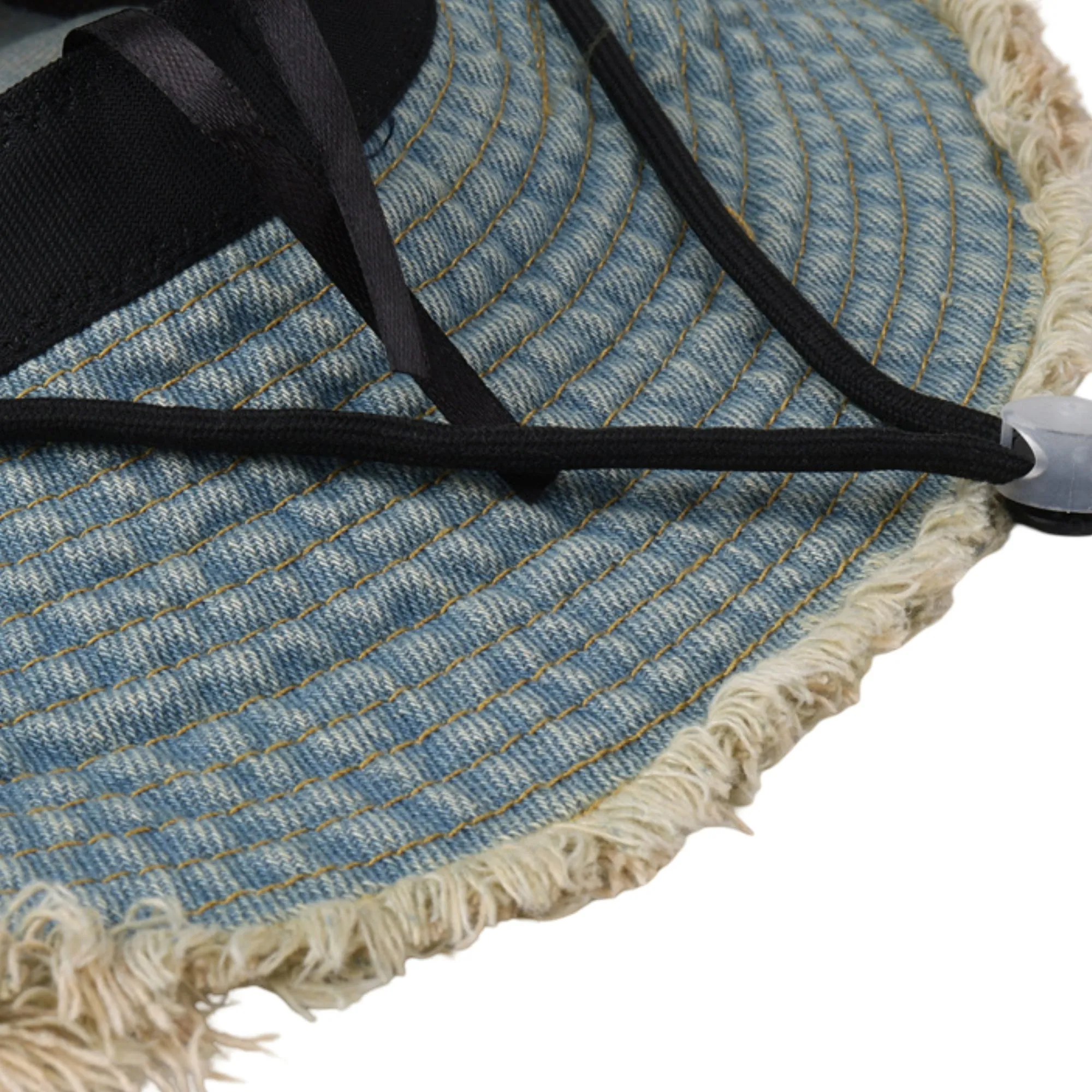 Anna-Kaci Denim Bucket Hat with Frayed Brim Embroidered Lettering and Adjustable Chin Strap sold by Anna-Kaci product image thumbnail 4