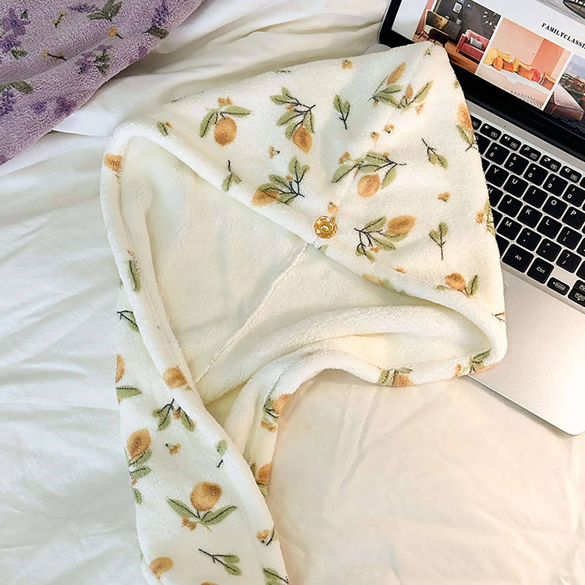 Anna-Kaci Floral Print Quick Dry Hair Towel Turban Soft Absorbent Microfiber Wrap with Button Closure sold by Anna-Kaci product image thumbnail 4