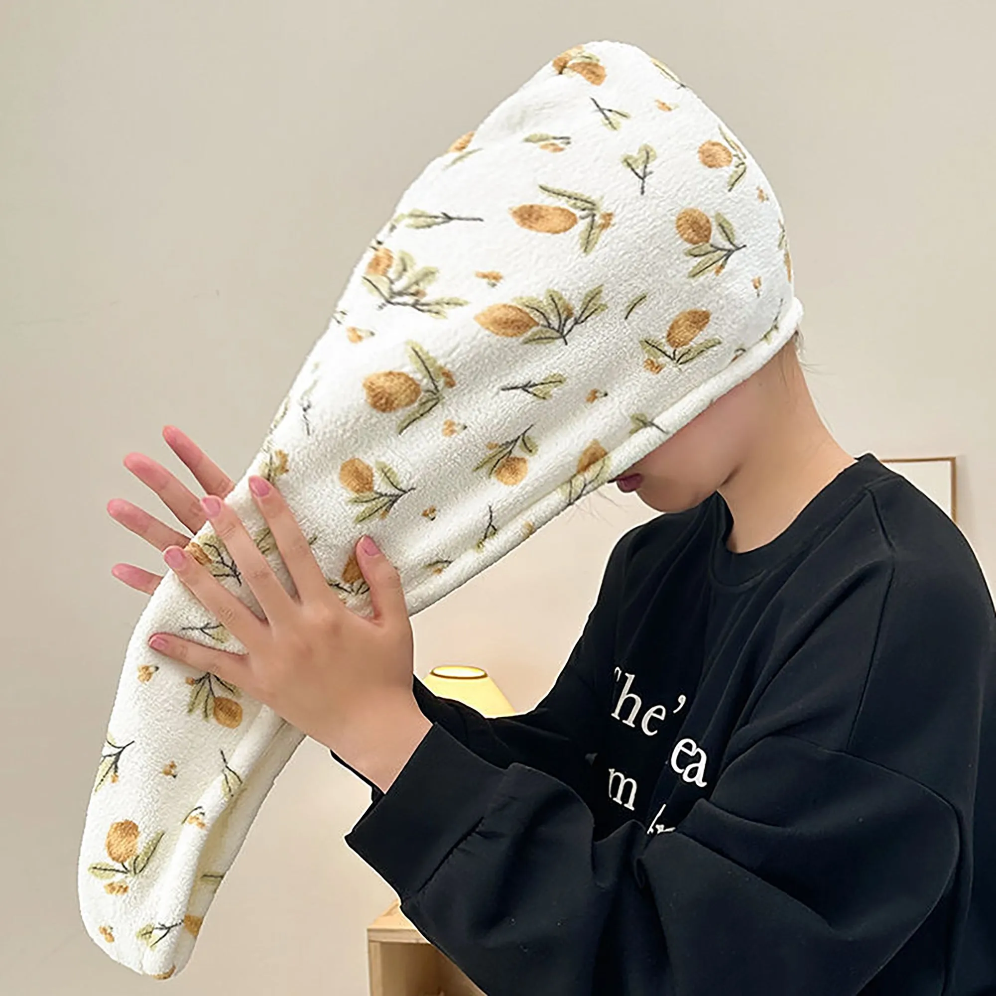 Anna-Kaci Floral Print Quick Dry Hair Towel Turban Soft Absorbent Microfiber Wrap with Button Closure sold by Anna-Kaci product image thumbnail 2