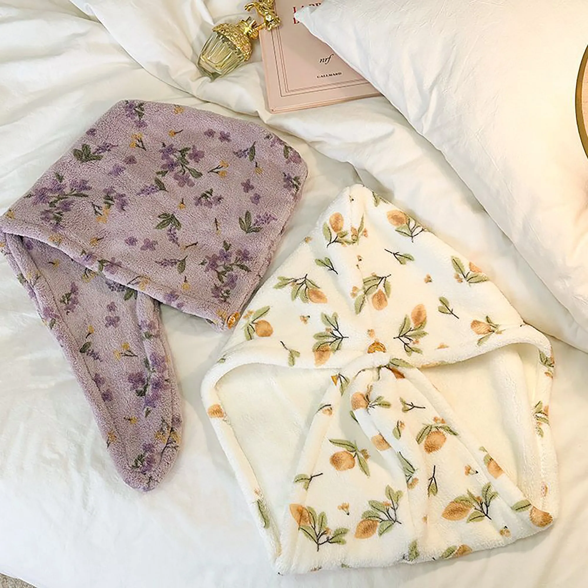 Anna-Kaci Floral Print Quick Dry Hair Towel Turban Soft Absorbent Microfiber Wrap with Button Closure sold by Anna-Kaci product image thumbnail 3