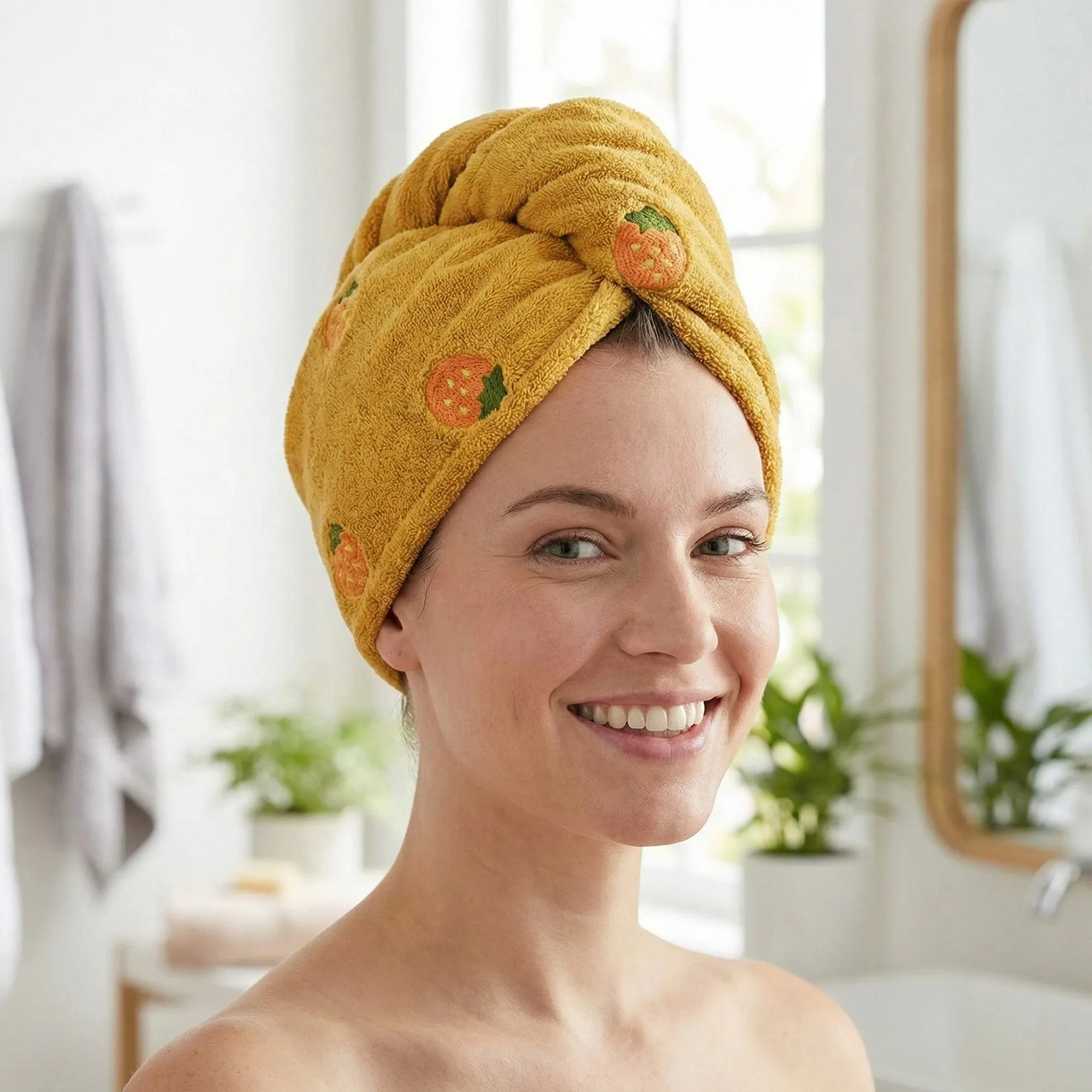 Anna-Kaci Soft Cute Hair Drying Towel Cap with Secure Button Loop for Fast Absorbent sold by Anna-Kaci product image thumbnail 2