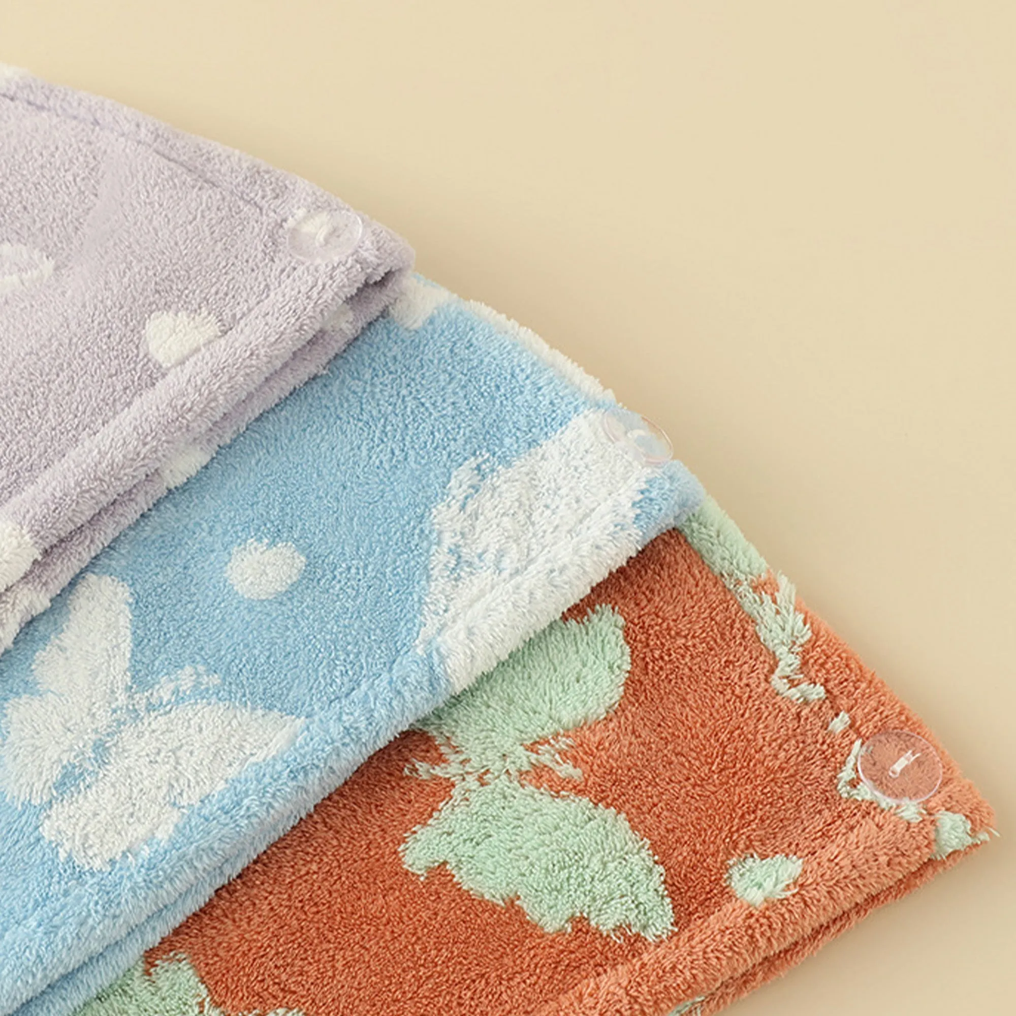 Anna-Kaci Plush Thickened Butterfly Jacquard Hair Drying Cap with Button Closure sold by Anna-Kaci product image thumbnail 4