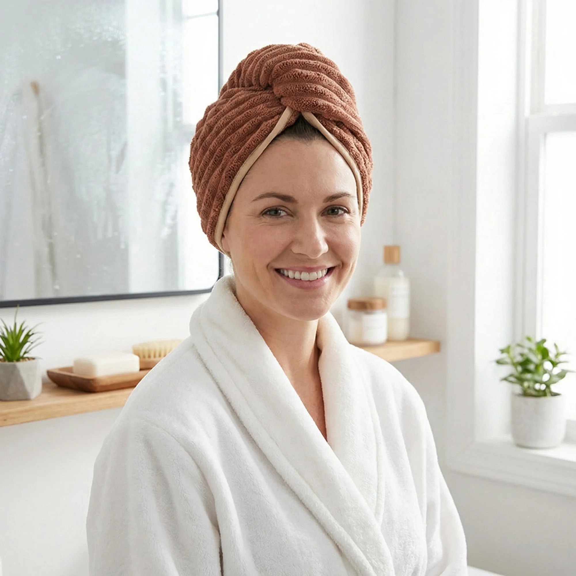 Anna-Kaci Absorbent Plush Hair Drying Towel Cap with Button Closure for Gentle Drying sold by Anna-Kaci product image thumbnail 5