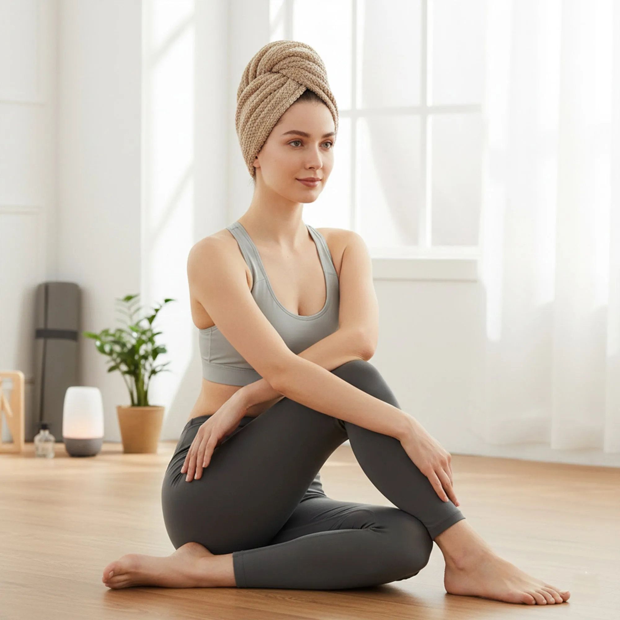 Anna-Kaci Soft Double-Layer Waffle Texture Hair Drying Cap with Button Closure sold by Anna-Kaci product image thumbnail 2