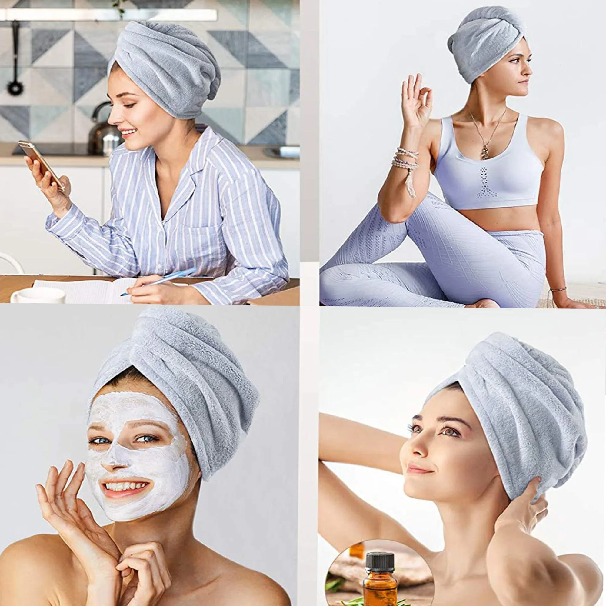 Anna-Kaci 2 Pack Solid Hair Drying Towel Turban Absorbent Soft Quick Dry Hair Wrap sold by Anna-Kaci product image thumbnail 2