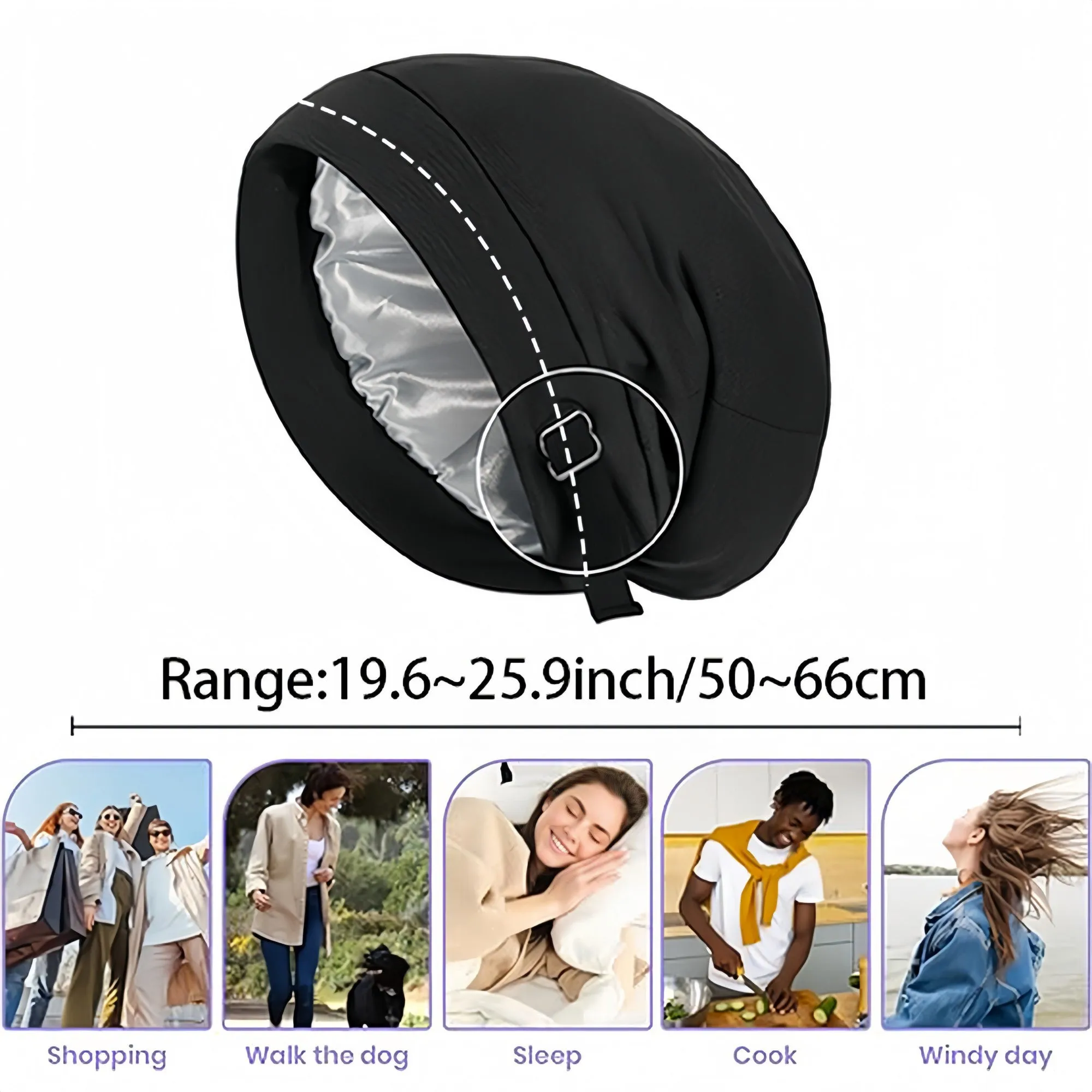 Anna-Kaci Women's Adjustable Satin-Lined Sleep Bonnet with Soft Stretch Fit and Secure Strap Closure sold by Anna-Kaci product image thumbnail 3