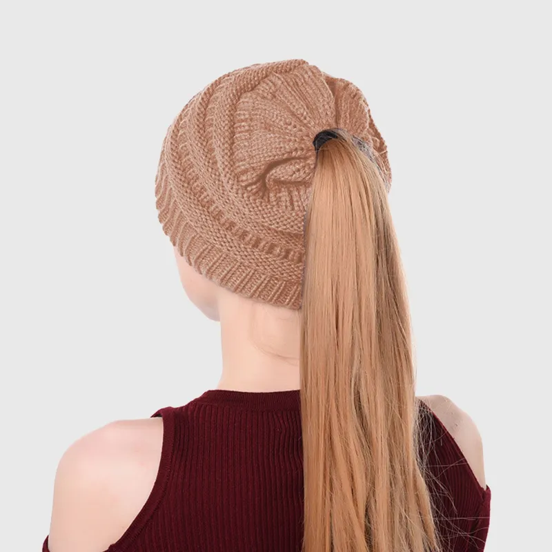 Anna-Kaci Women's Ponytail Beanie Hats - Acrylic Knit Stretchable Messy Bun Skull Cap for Winter & Casual Wear sold by Anna-Kaci