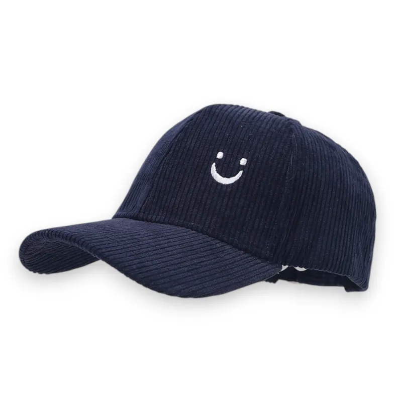 Anna-Kaci Corduroy Baseball Cap with Soft Ribbed Texture and Embroidered Smiley Detail made by Anna-Kaci