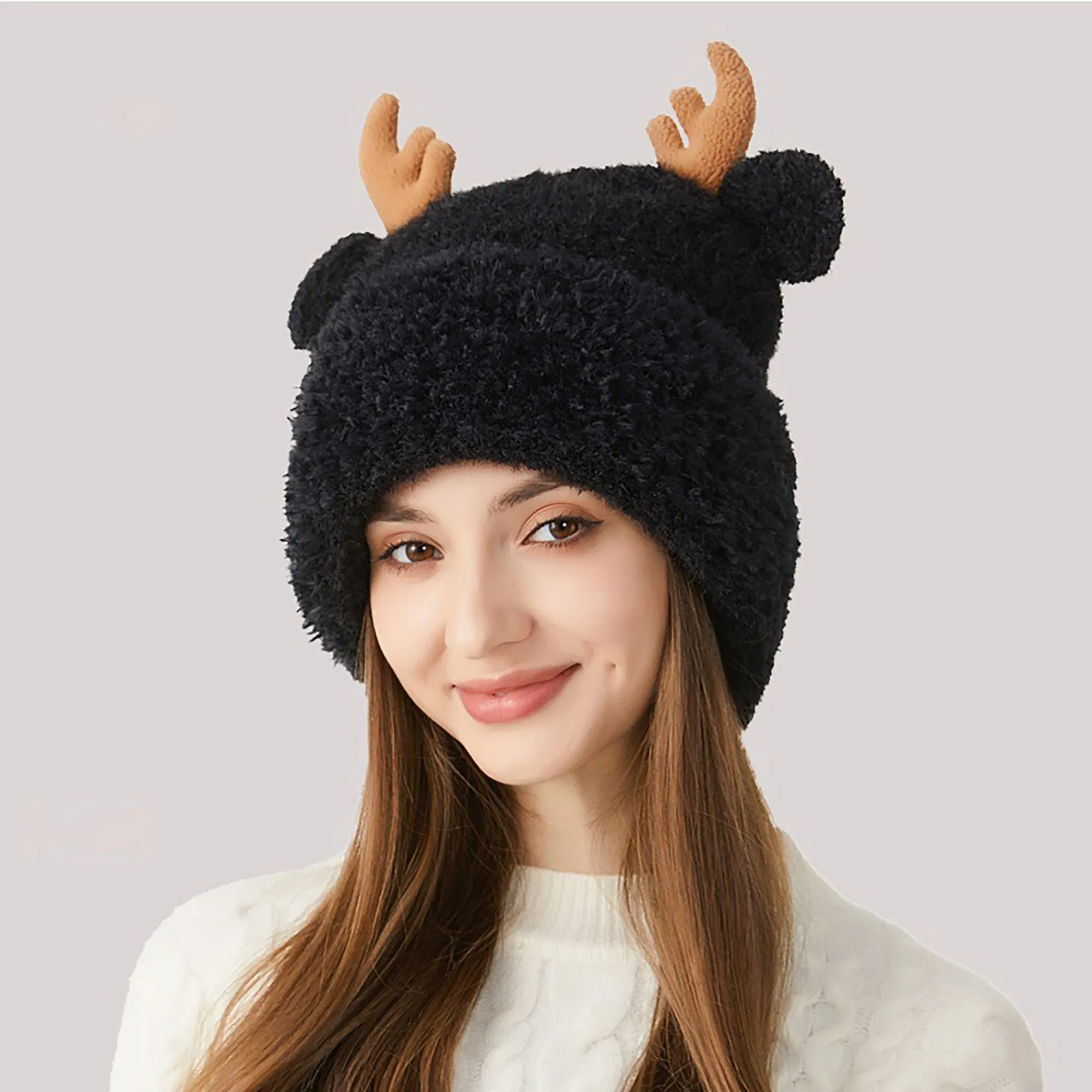 Anna-Kaci Women's Reindeer Antler Fleece Hat - Cute & Warm Winter Accessory sold by Anna-Kaci product image thumbnail 5