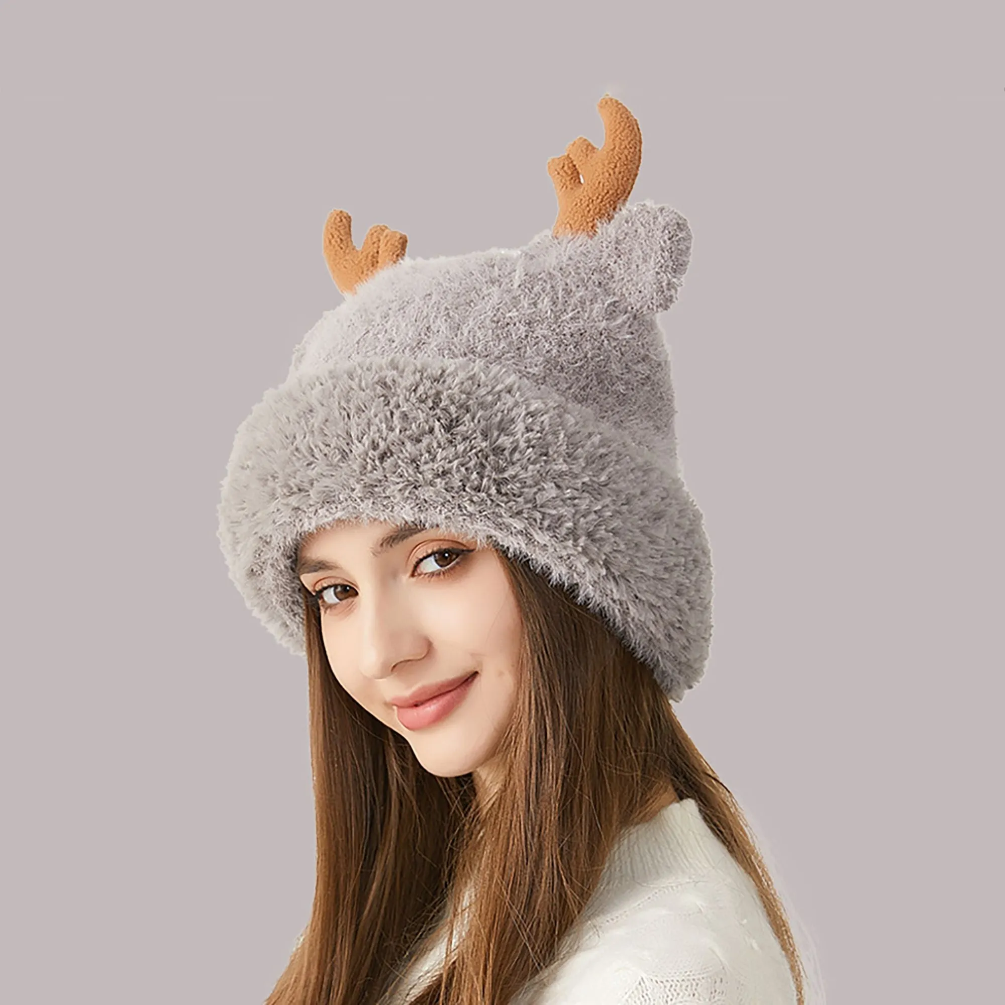 Anna-Kaci Women's Reindeer Antler Fleece Hat - Cute & Warm Winter Accessory sold by Anna-Kaci product image thumbnail 4