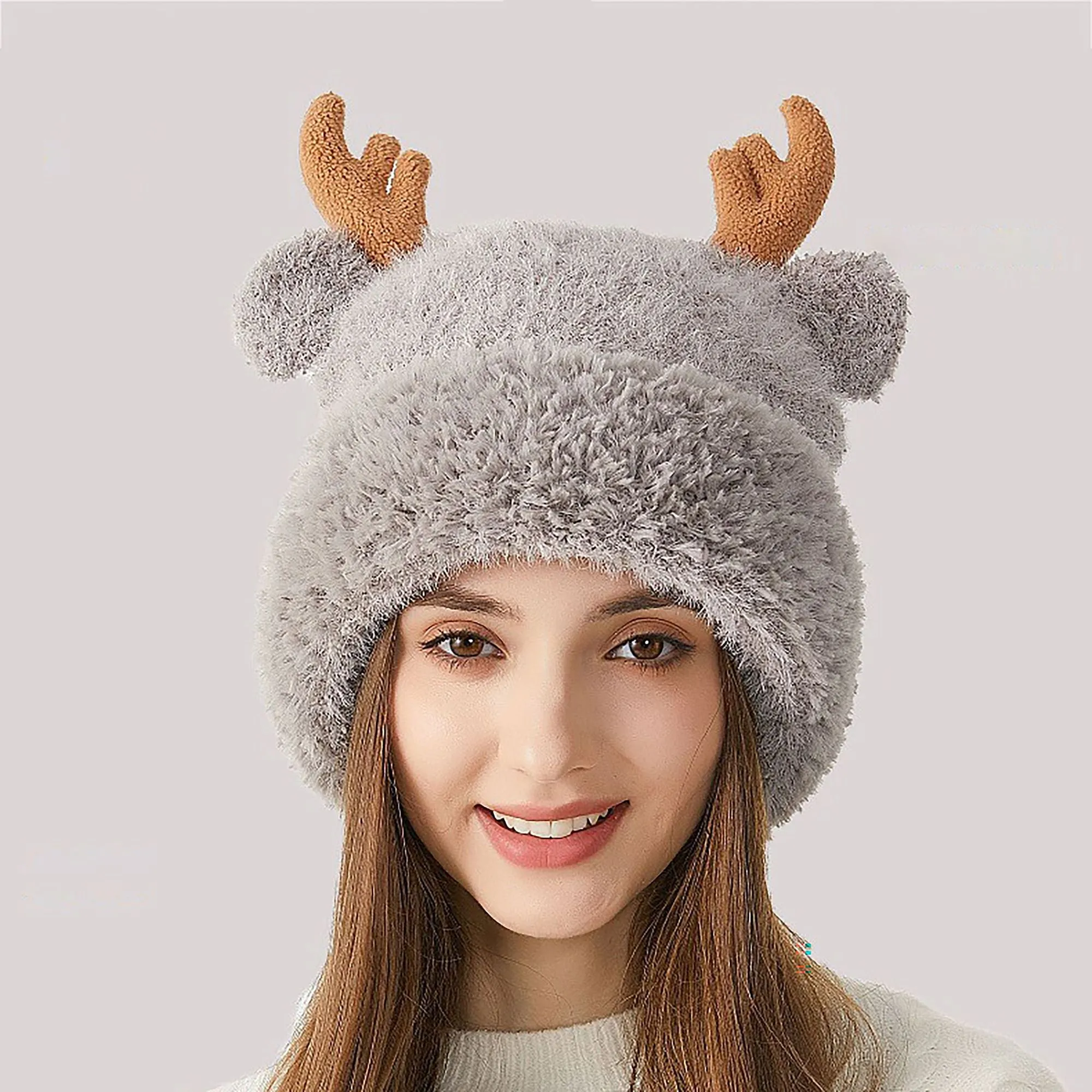 Anna-Kaci Women's Reindeer Antler Fleece Hat - Cute & Warm Winter Accessory sold by Anna-Kaci