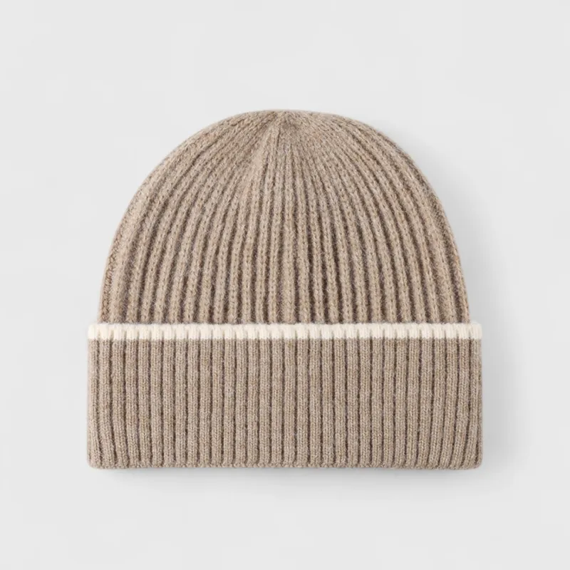 Anna-Kaci Women's Ribbed Knit Beanie Hat with Contrast Trim and Folded Cuff sold by Anna-Kaci