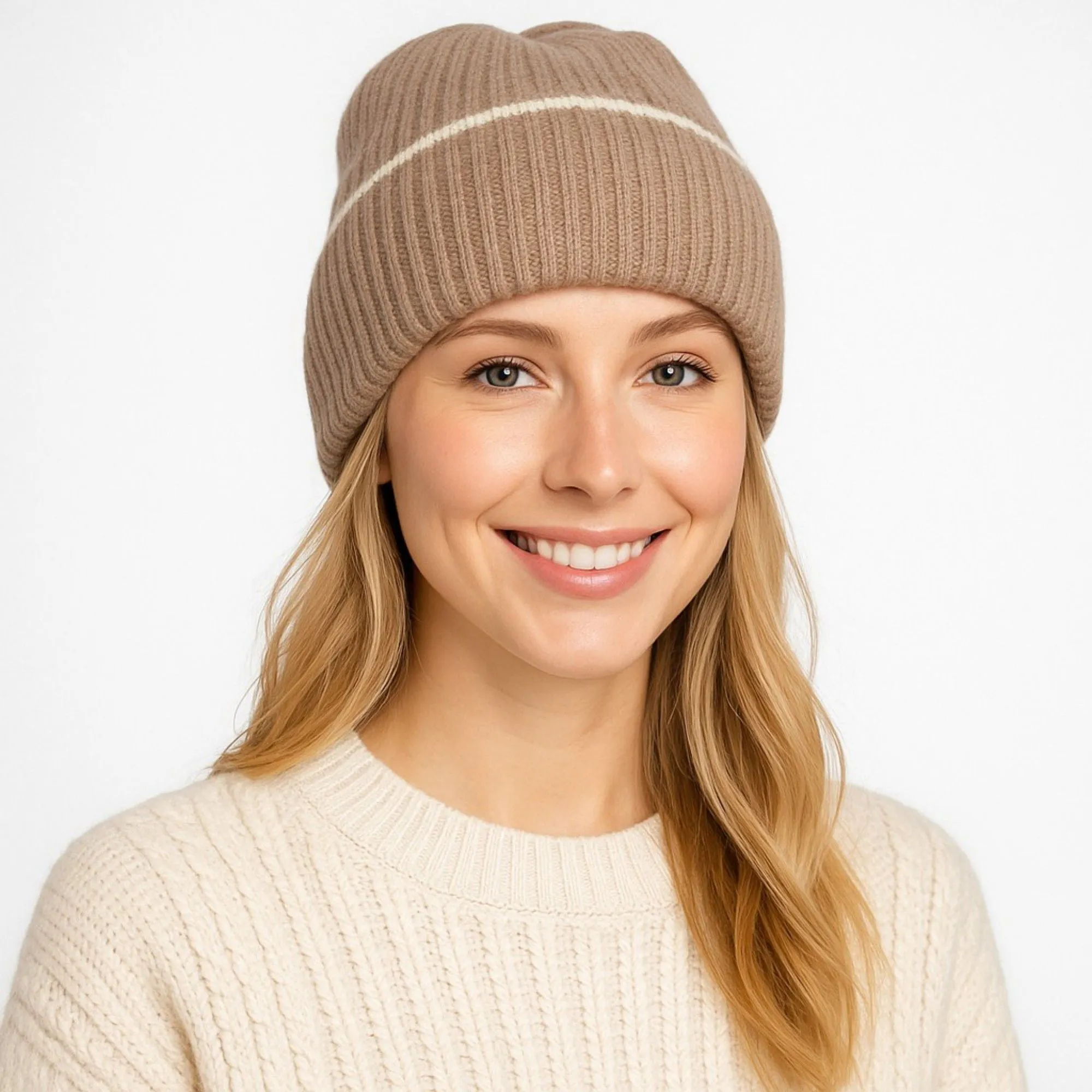 Anna-Kaci Women's Ribbed Knit Beanie Hat with Contrast Trim and Folded Cuff sold by Anna-Kaci product image thumbnail 2