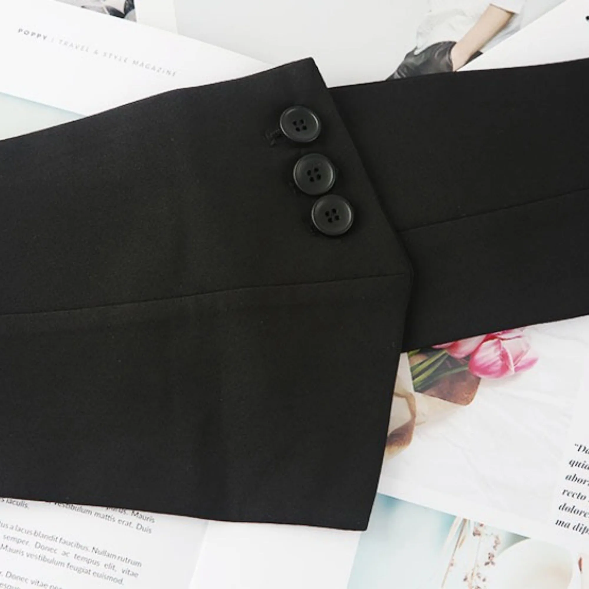 Anna-Kaci Women's Structured Asymmetrical Wide Waist Belt with Overlapping Panel Design and Decorative Button Accents 7.5x31.5in sold by Anna-Kaci product image thumbnail 2