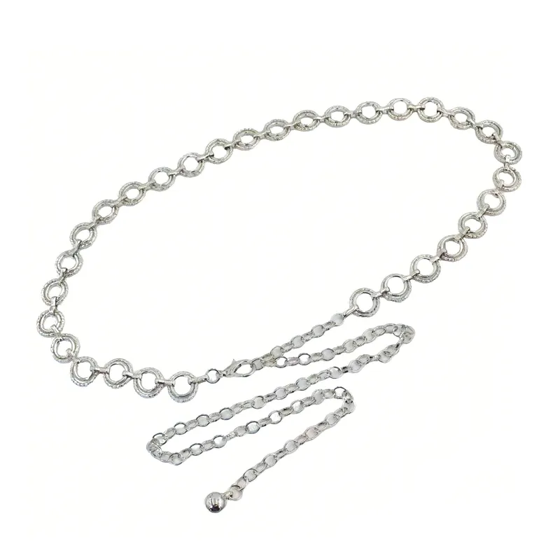 Anna-Kaci Women's Textured Circle Link Waist Chain Belt with Adjustable Fit and Dangling Charm Accent for Layered Stylish Detail 43x0.6in made by Anna-Kaci