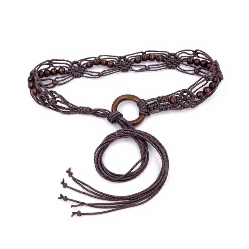 Anna-Kaci Women's Woven Rope Belt with Large Circular Buckle and Bohemian Knot Detail 49in made by Anna-Kaci