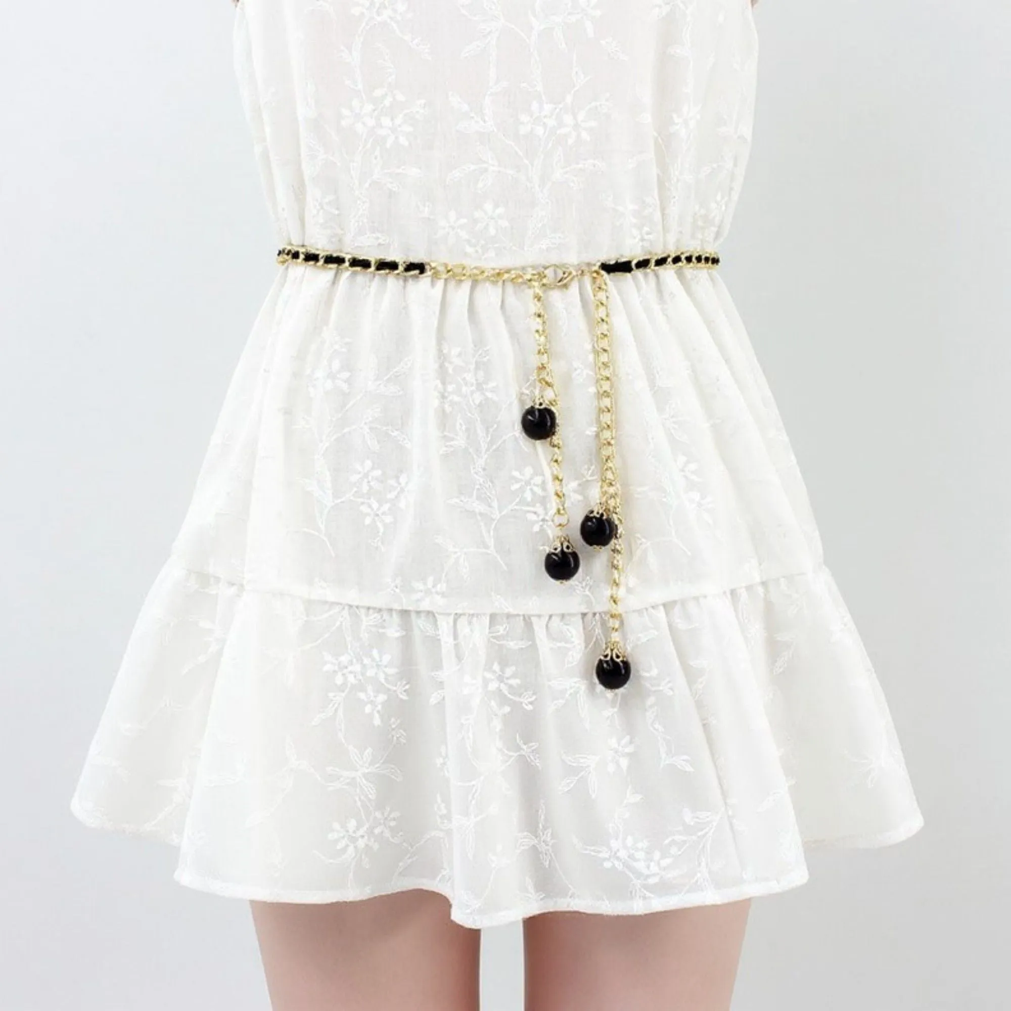 Anna-Kaci Women's Chain Link Belt with Interwoven Detail and Hanging Bead Charms 45.5in sold by Anna-Kaci product image thumbnail 4