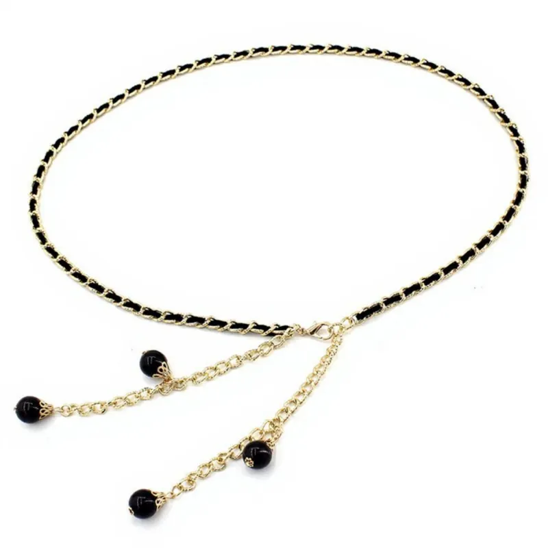 Anna-Kaci Women's Chain Link Belt with Interwoven Detail and Hanging Bead Charms 45.5in made by Anna-Kaci