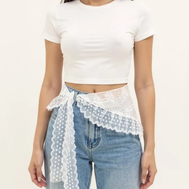 Anna-Kaci Women's Sheer Lace Embroidered Waist Belt with Scalloped Edge and Tie Detail 59in made by Anna-Kaci