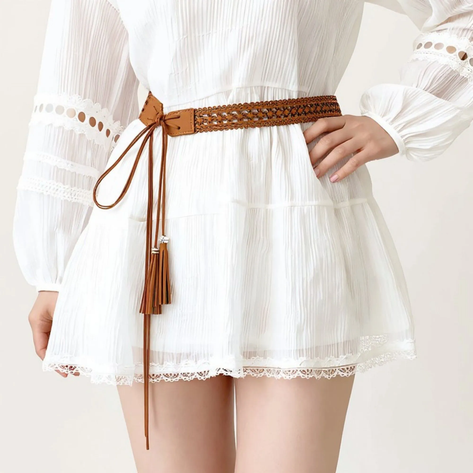 Anna-Kaci Women's Braided Faux Leather Waist Belt with Tassel Tie Detail 67in sold by Anna-Kaci product image thumbnail 3