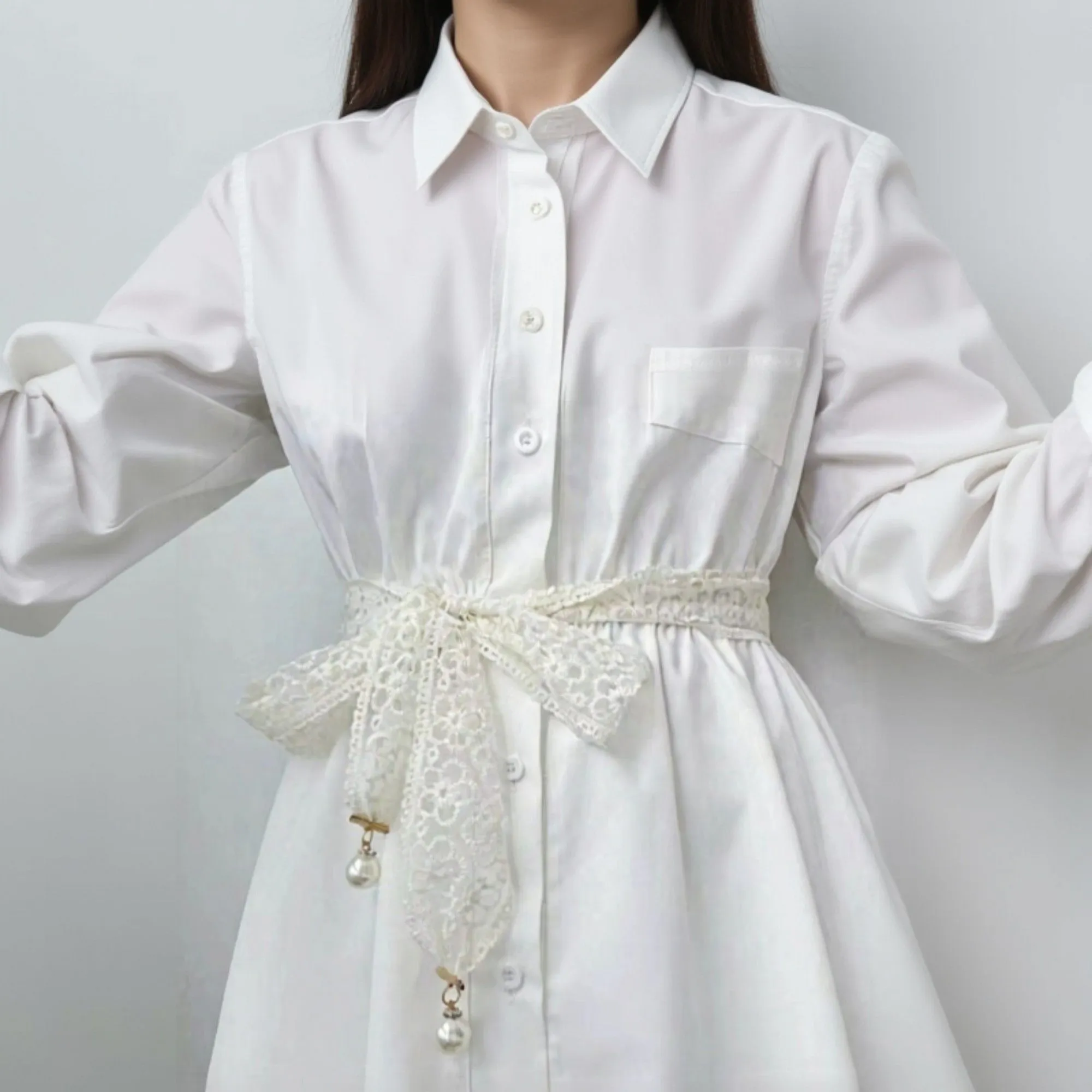 Anna-Kaci Women's Floral Lace Ribbon Belt with Oversized Bow and Pearl Drop Details 59in sold by Anna-Kaci product image thumbnail 4