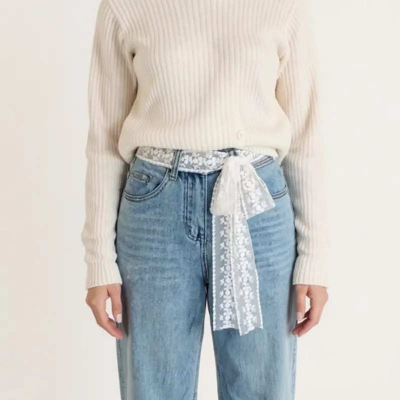 Anna-Kaci Women's Sheer Floral Lace Belt with Long Tie Ribbon Accent 53in made by Anna-Kaci