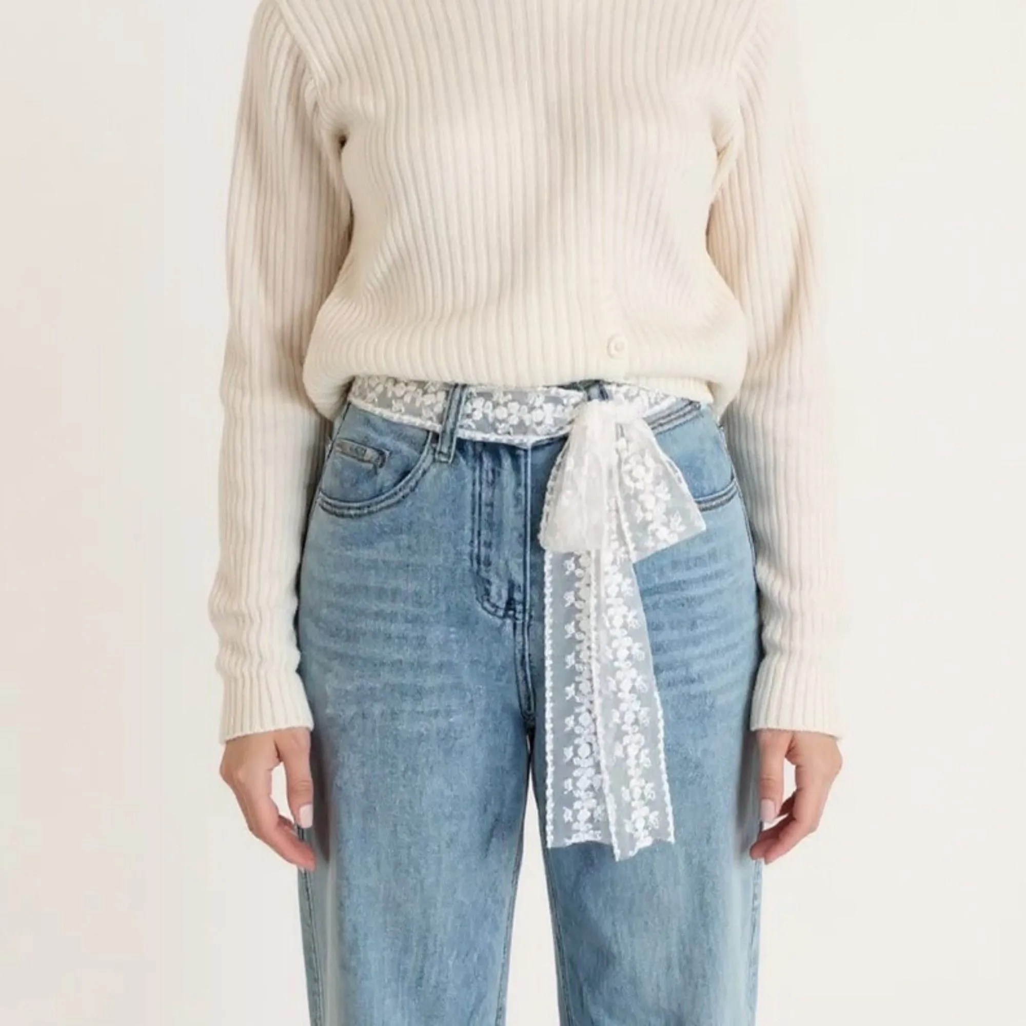 Anna-Kaci Women's Sheer Floral Lace Belt with Long Tie Ribbon Accent 53in sold by Anna-Kaci