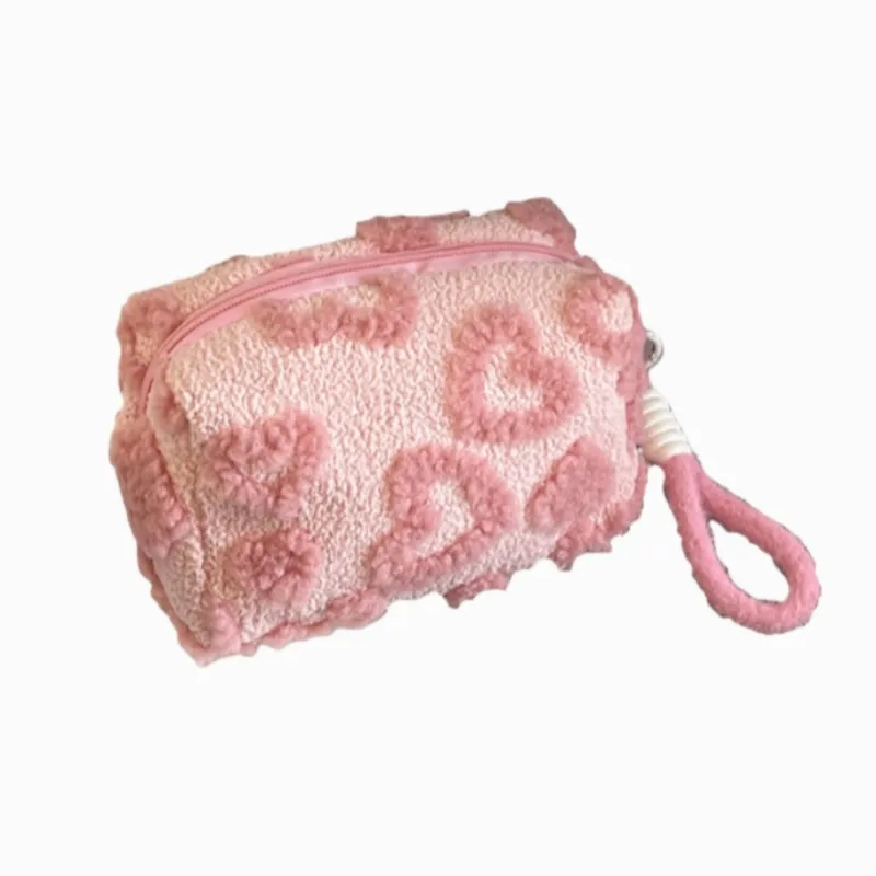 Anna-Kaci Women's Valentine Heart Texture Plush Zip Pouch with Soft Fuzzy Finish and Wrist Loop made by Anna-Kaci