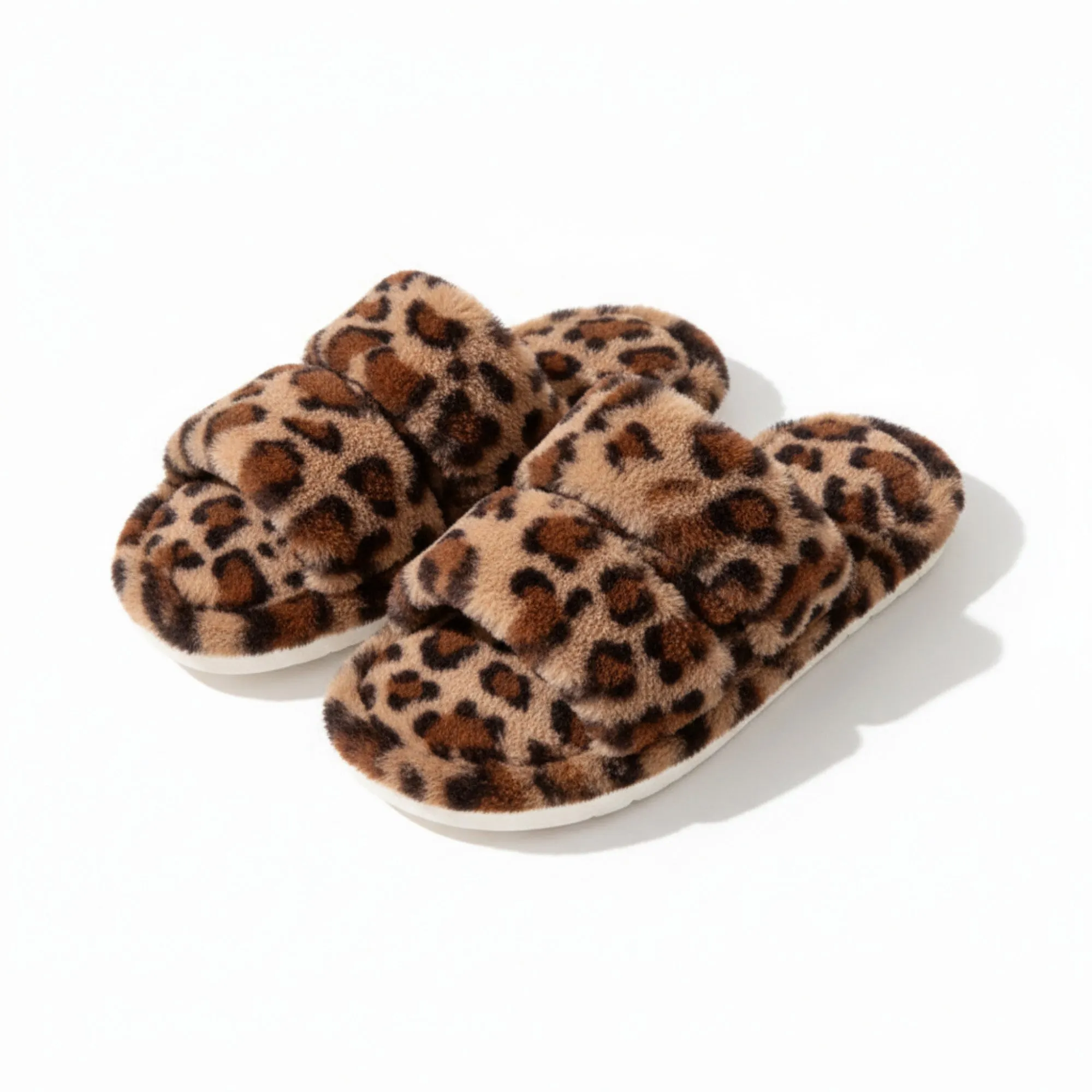 Anna-Kaci Lounge Women¡¯s Leopard Print Faux Fur Slide Slippers with Cushioned Footbed and Indoor Outdoor Sole sold by Anna-Kaci