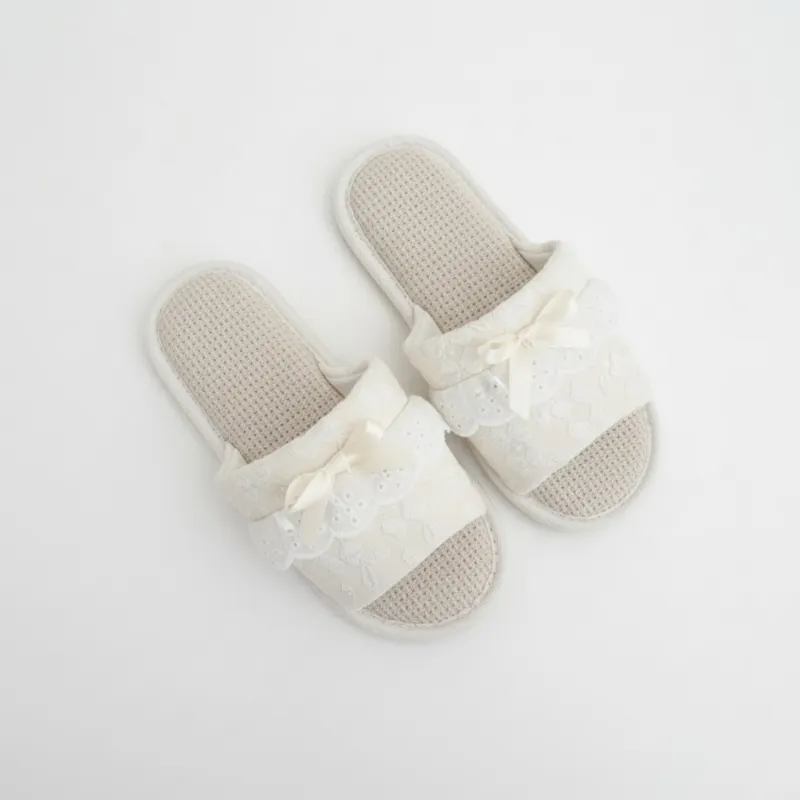 Anna-Kaci Lounge Women¡¯s Textured Slide Slippers with Valentine Lace Trim Bow Detail and Cushioned Footbed made by Anna-Kaci