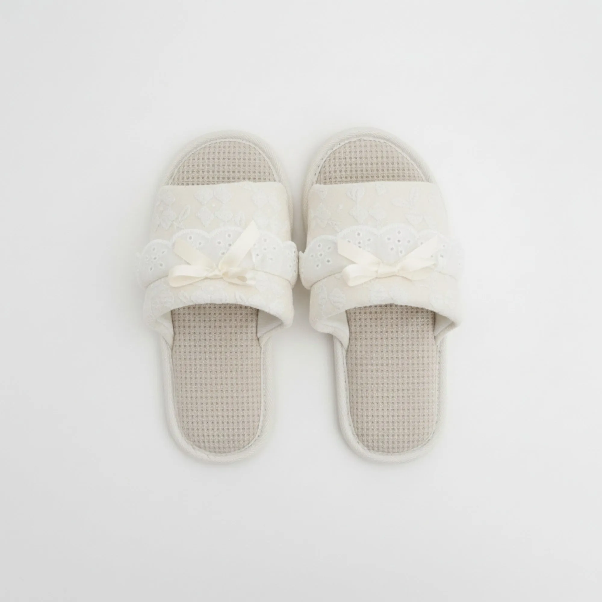 Anna-Kaci Lounge Women¡¯s Textured Slide Slippers with Valentine Lace Trim Bow Detail and Cushioned Footbed sold by Anna-Kaci product image thumbnail 2