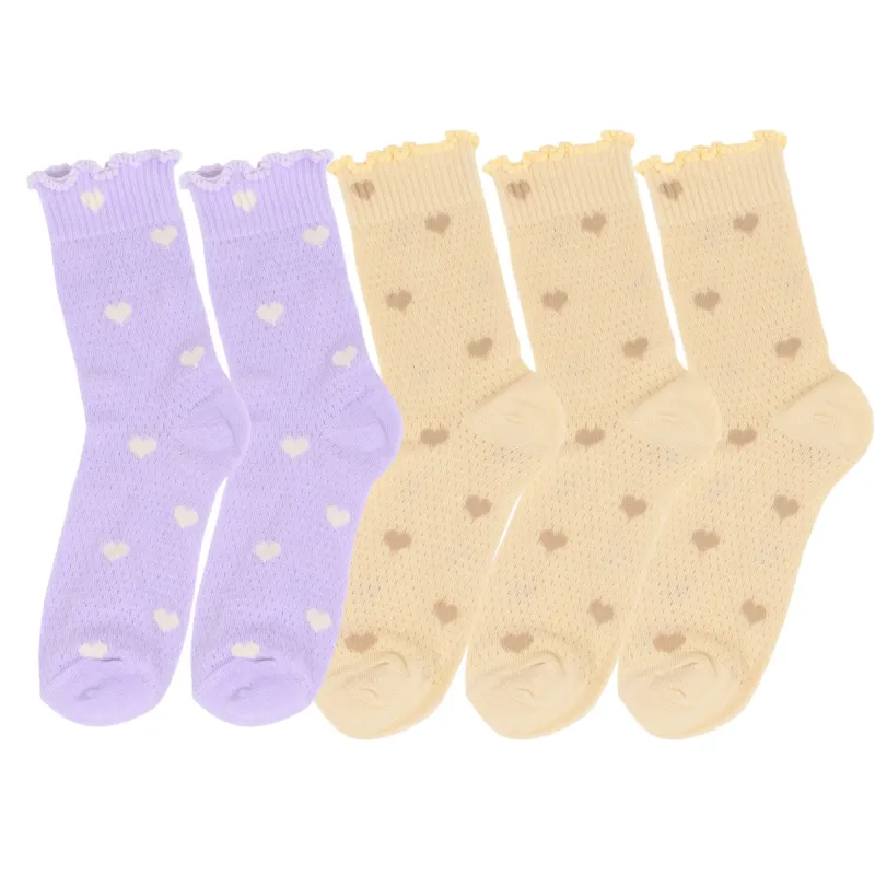 Anna-Kaci Women's 5-Pair Set Frilly Crew Socks with Valentine Heart Pattern and Ruffle Trim Breathable Knit Design for Flats or Loafers sold by Anna-Kaci