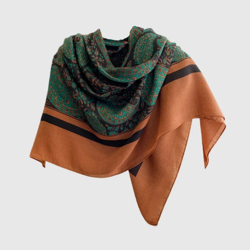 Anna-Kaci Women's Paisley Print Square Scarf with Soft Lightweight Drape, Decorative Border Detailing, and Elegant Flowing Fabric 51x51in made by Anna-Kaci