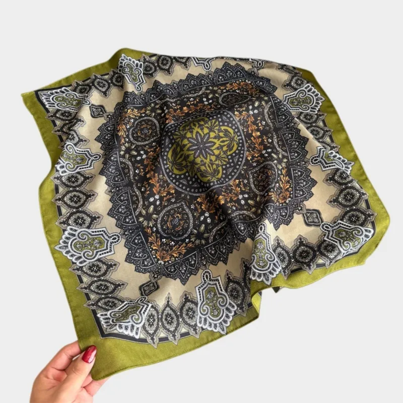 Anna-Kaci Women's Ornate Paisley Medallion Print Square Scarf with Soft Lightweight Fabric and Decorative Border Detail 26.7x26.7in made by Anna-Kaci
