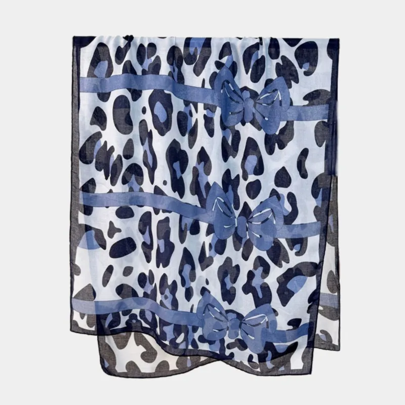 Anna-Kaci Women's Leopard Print Lightweight Scarf with Bow Accent Stripes and Sheer Draped Fabric for Effortless Everyday Style 33.5x71in made by Anna-Kaci