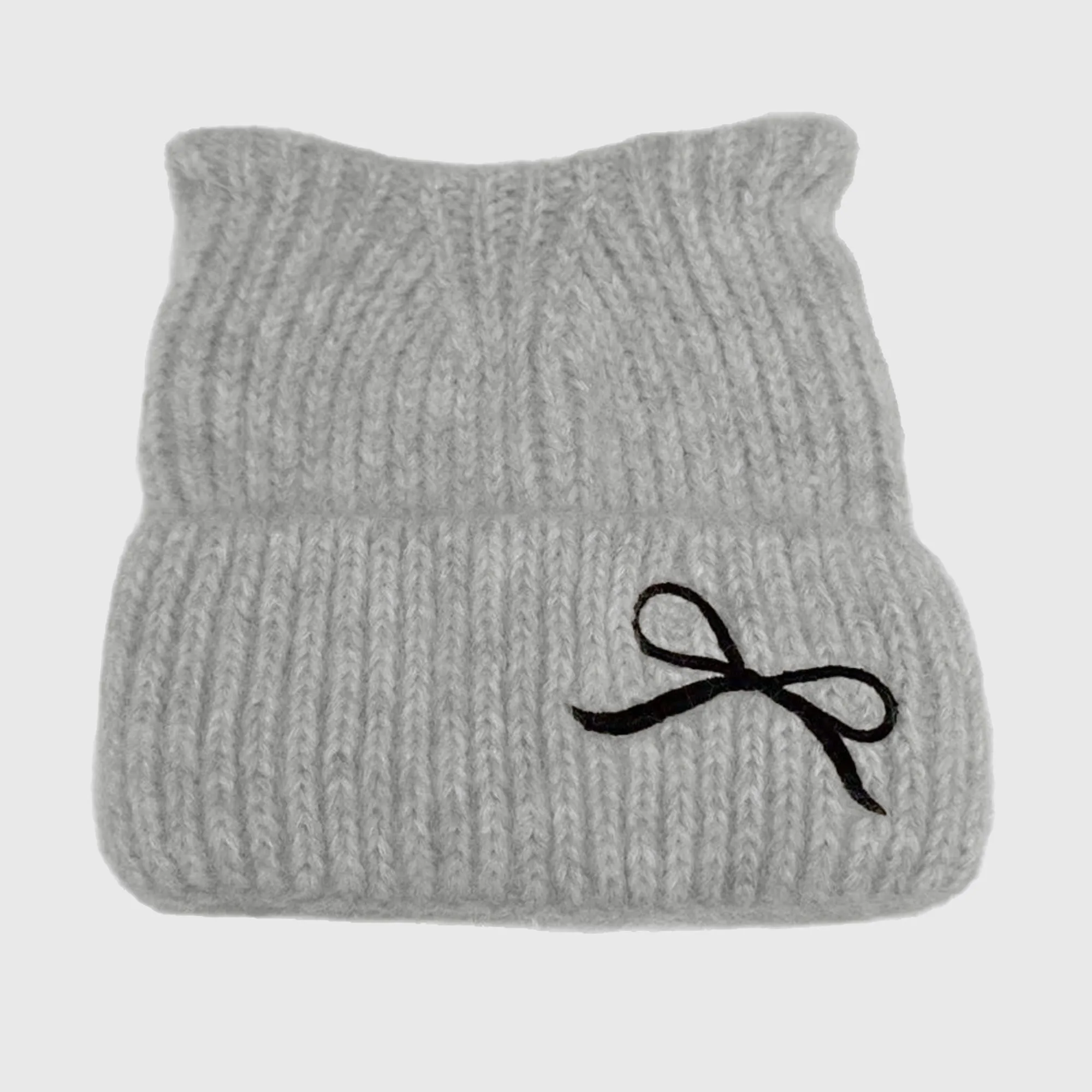Anna-Kaci Women's Cat Ear Knit Beanie - Fluffy Faux Fur Hat with Bow Embroidery sold by Anna-Kaci