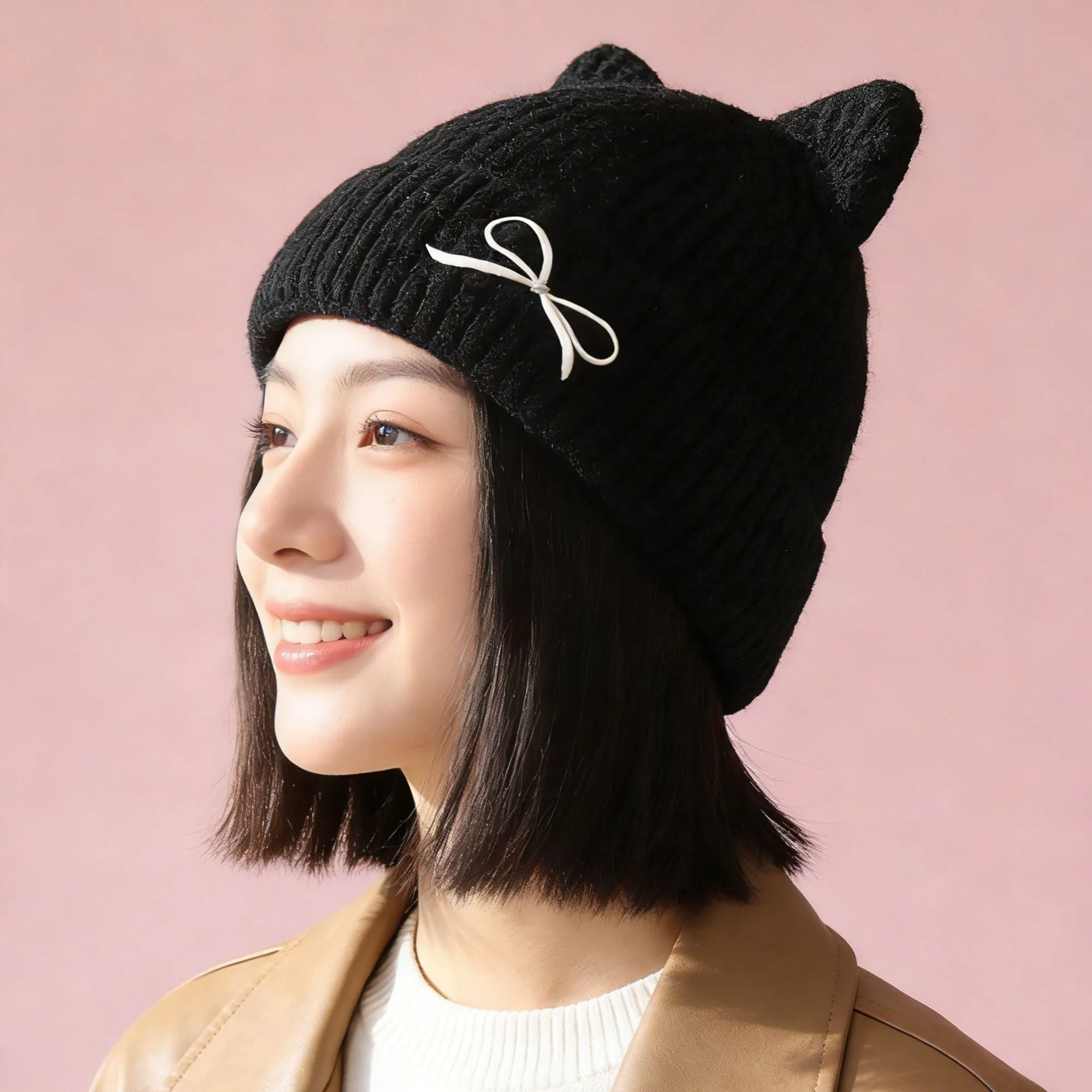 Anna-Kaci Women's Cat Ear Knit Beanie - Fluffy Faux Fur Hat with Bow Embroidery sold by Anna-Kaci product image thumbnail 5